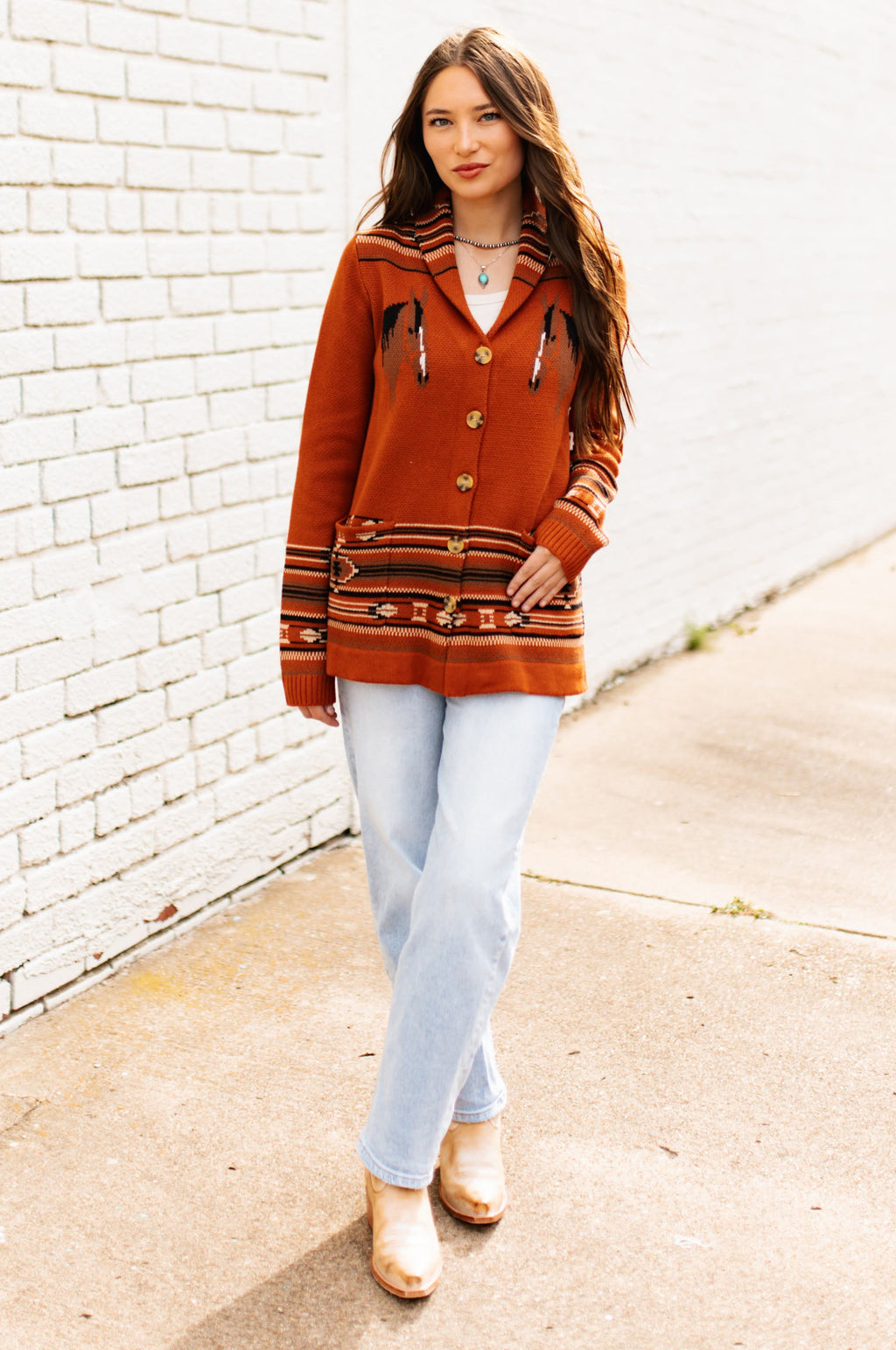 RUST HORSE KNIT CARDIGAN