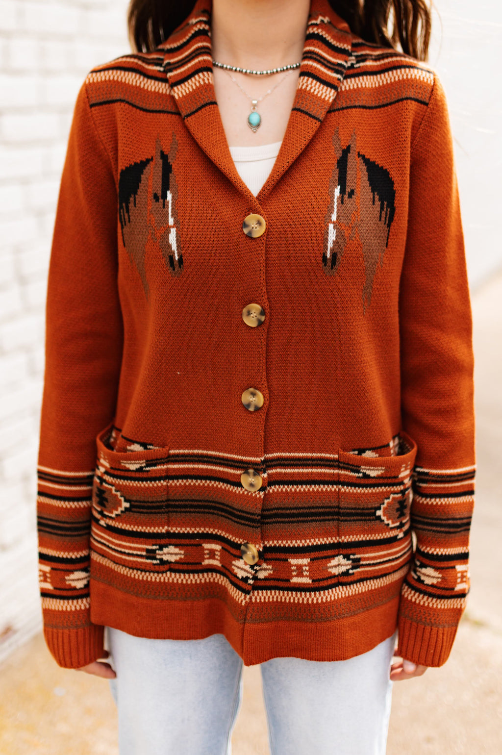 RUST HORSE KNIT CARDIGAN