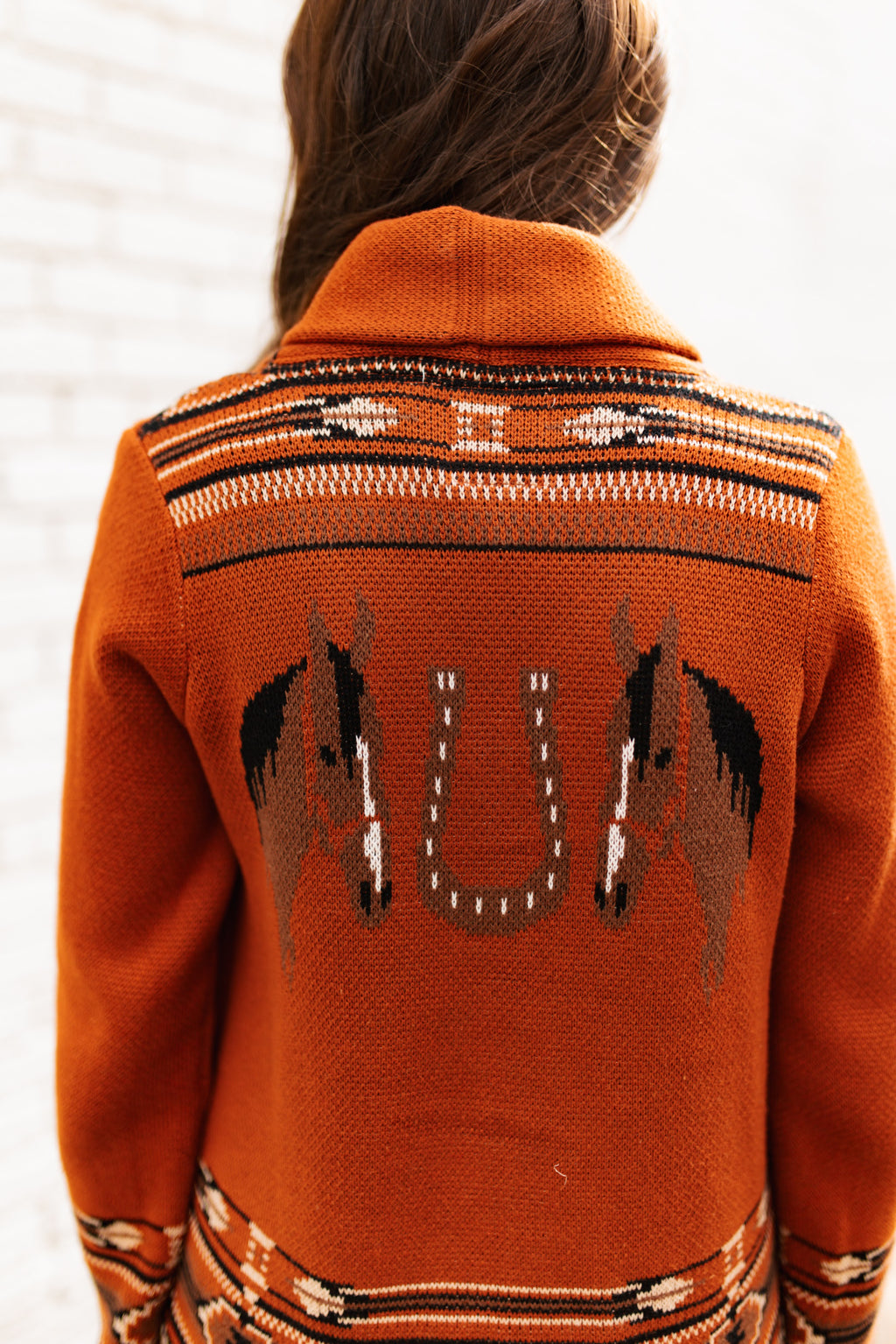 RUST HORSE KNIT CARDIGAN