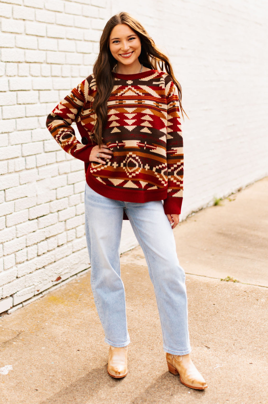 RUST AZTEC PULLOVER