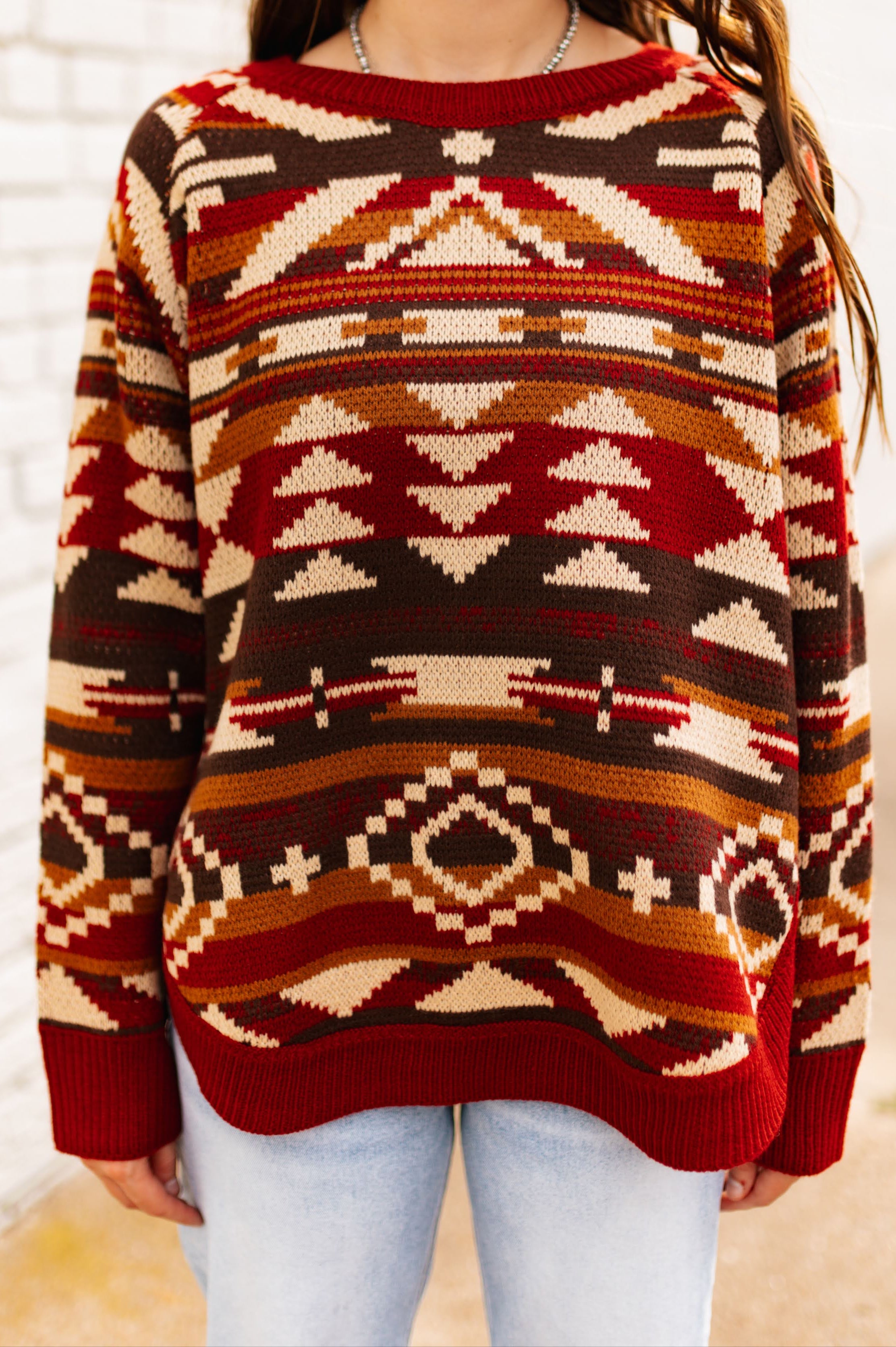RUST AZTEC PULLOVER
