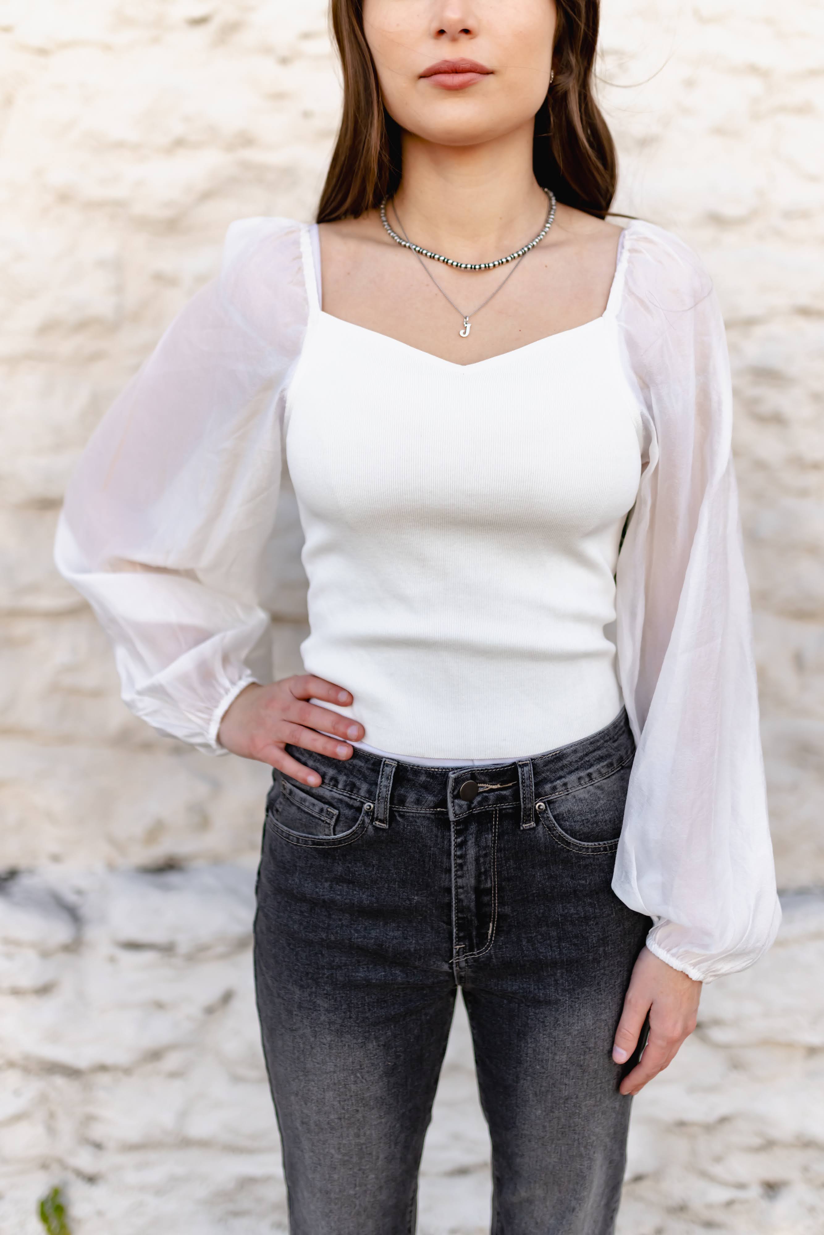 TH2025 S306 IVORY TOP WITH SHEER SLEEVE LONG SLEEVE (1 Piece)