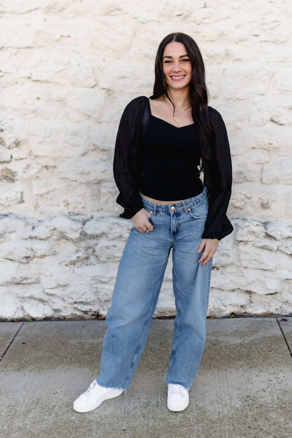TH2025 S304 BLACK TOP WITH SHEER LONG SLEEVE (1 PIECE)