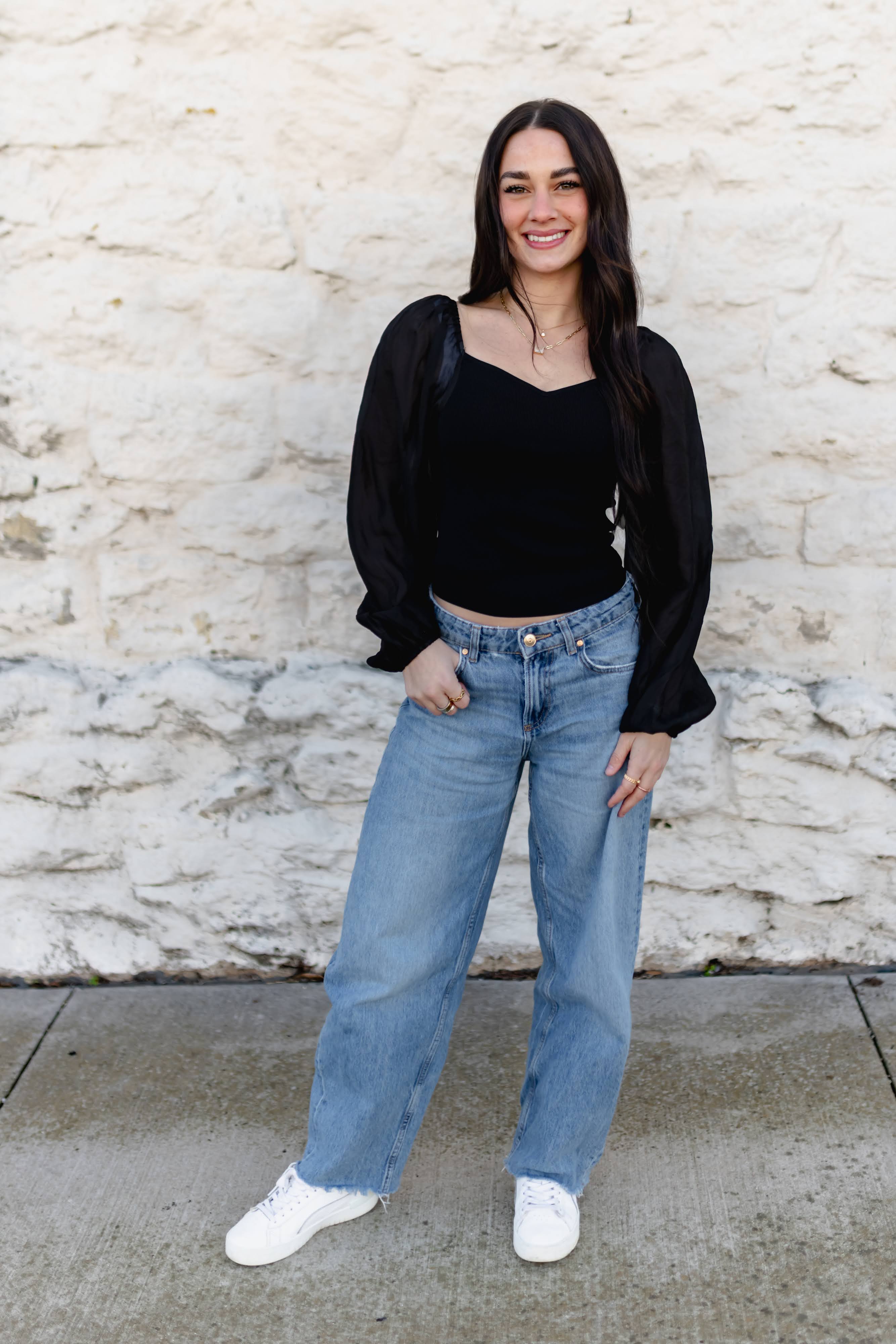 TH2025 S304 BLACK TOP WITH SHEER LONG SLEEVE (1 PIECE)