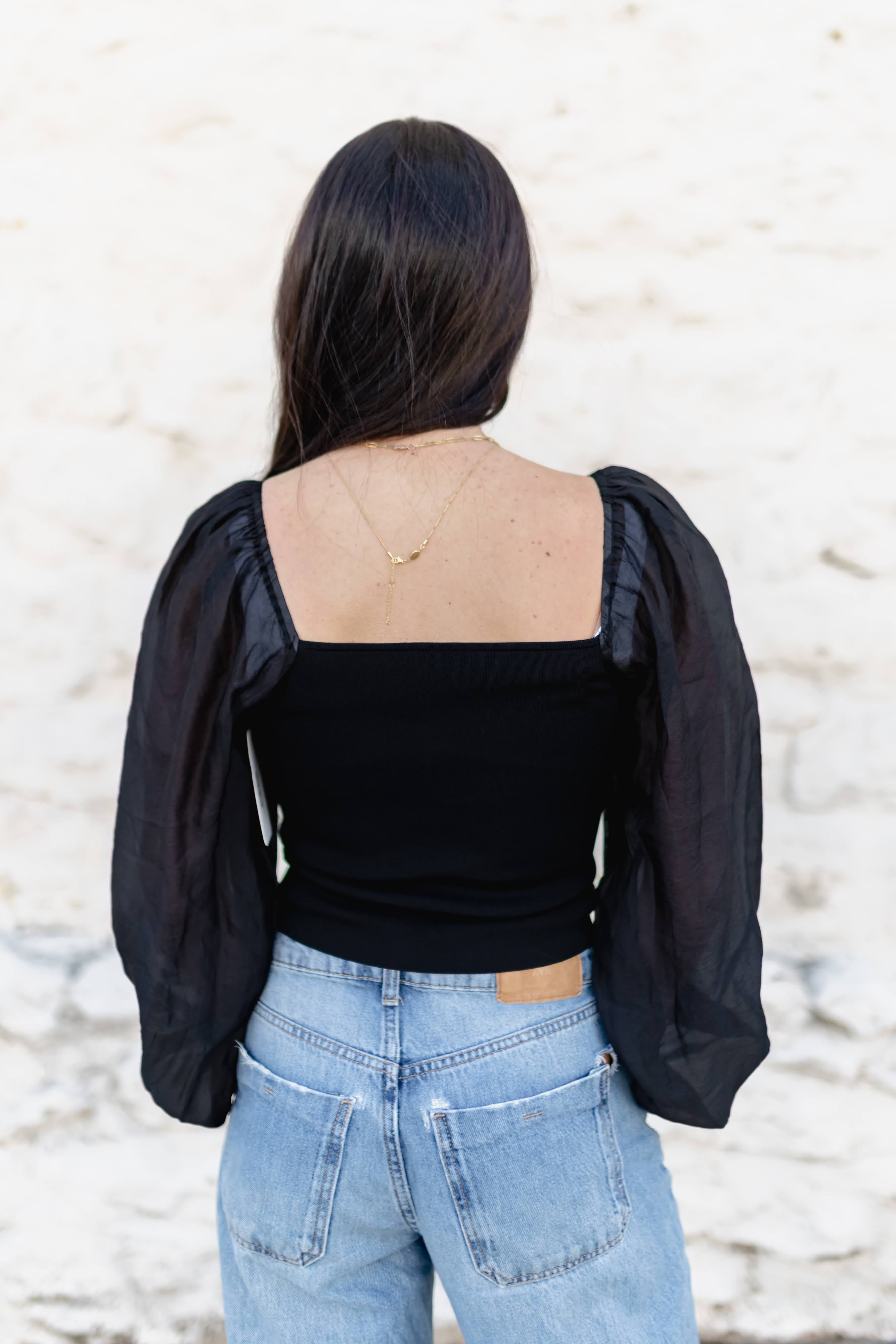 TH2025 S304 BLACK TOP WITH SHEER LONG SLEEVE (1 PIECE)