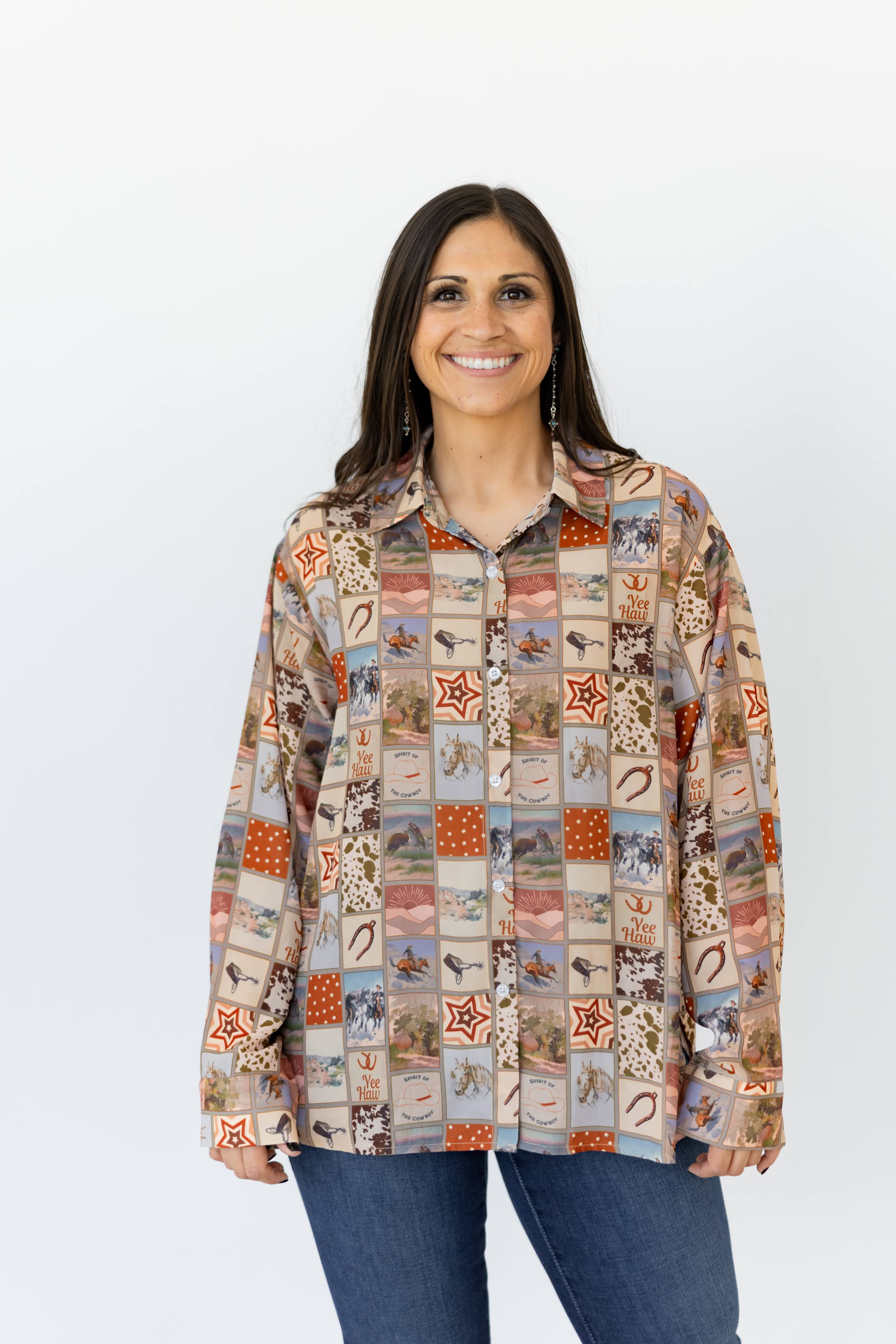 BROWN SQUARE WESTERN BLOUSE