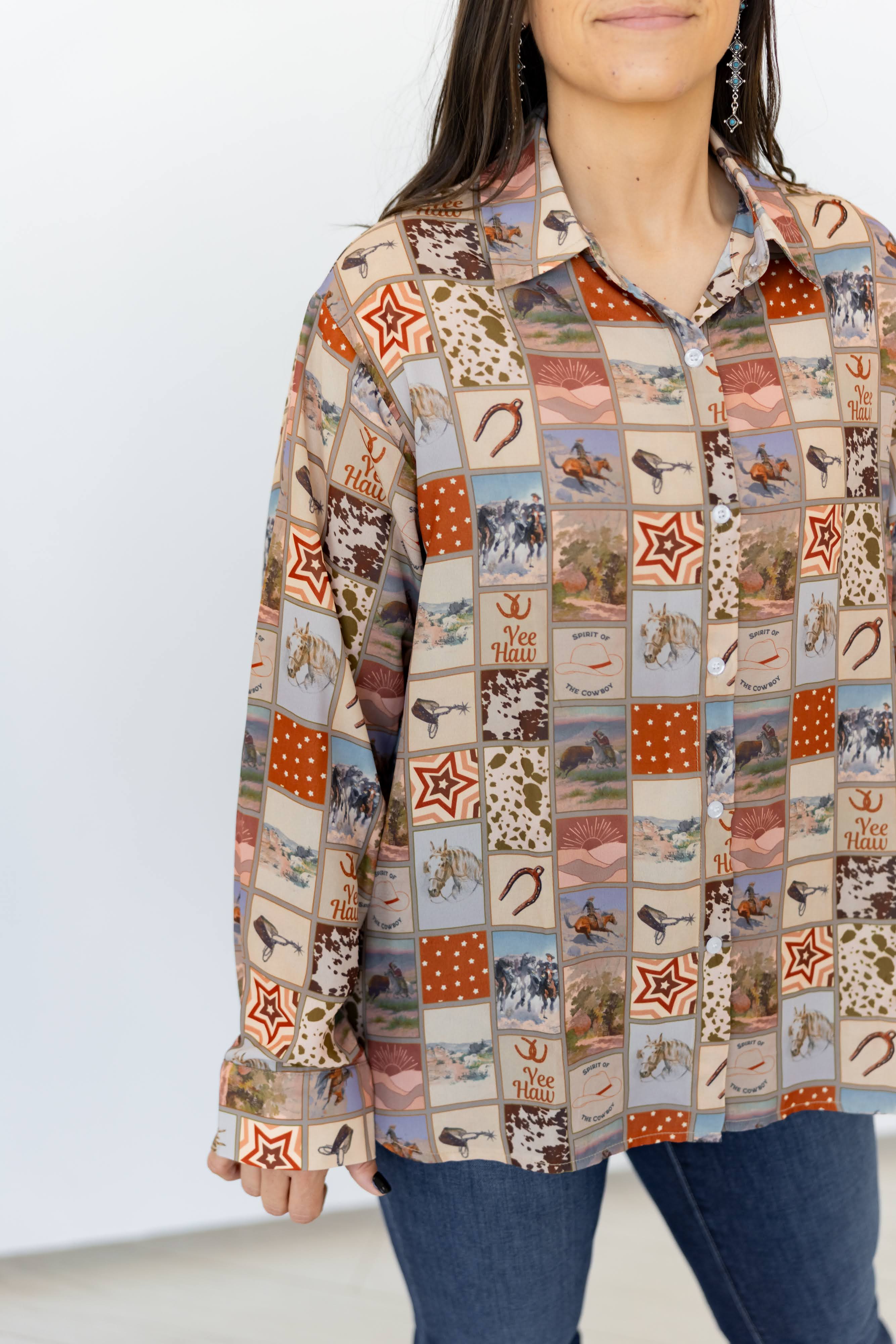 BROWN SQUARE WESTERN BLOUSE