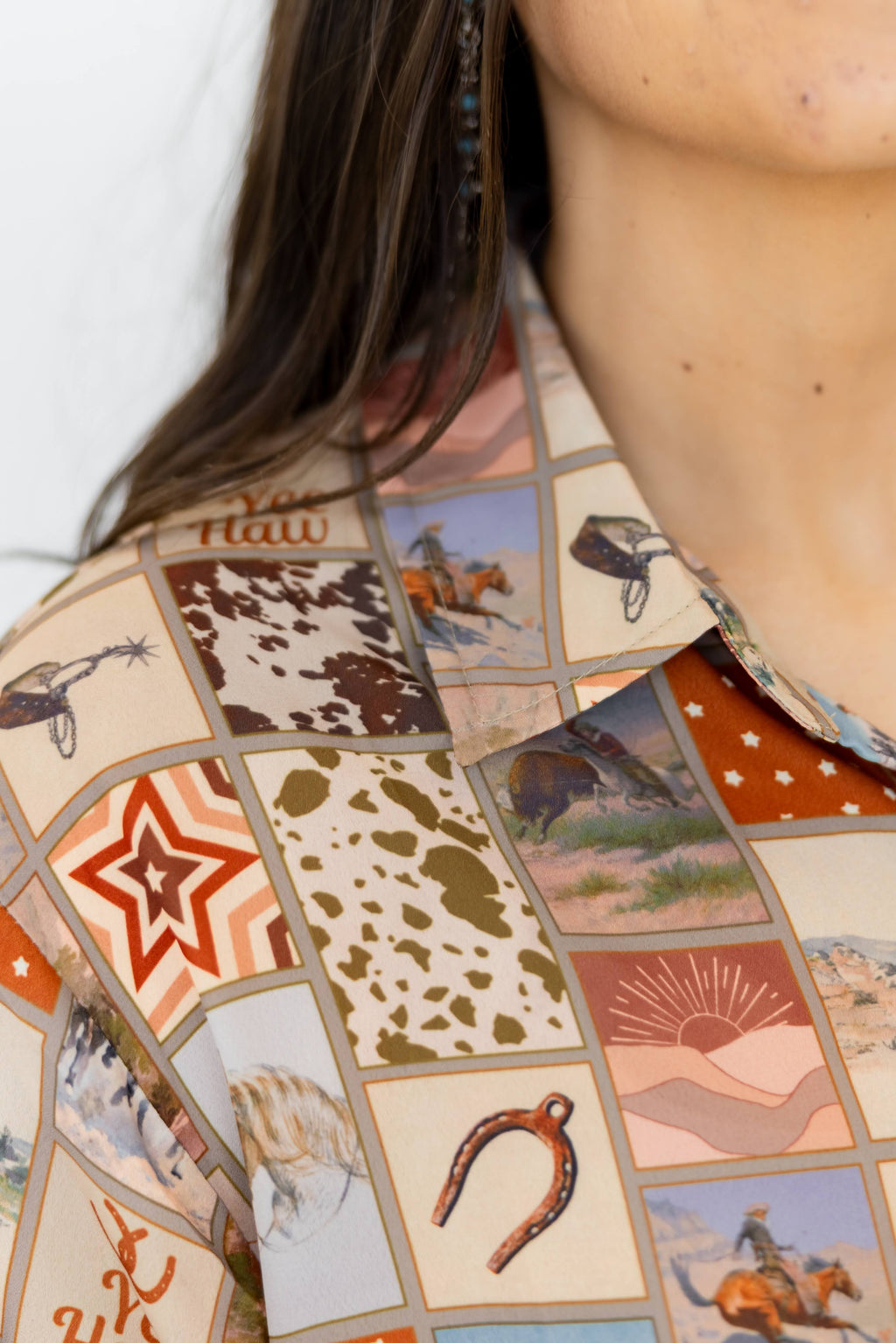 BROWN SQUARE WESTERN BLOUSE