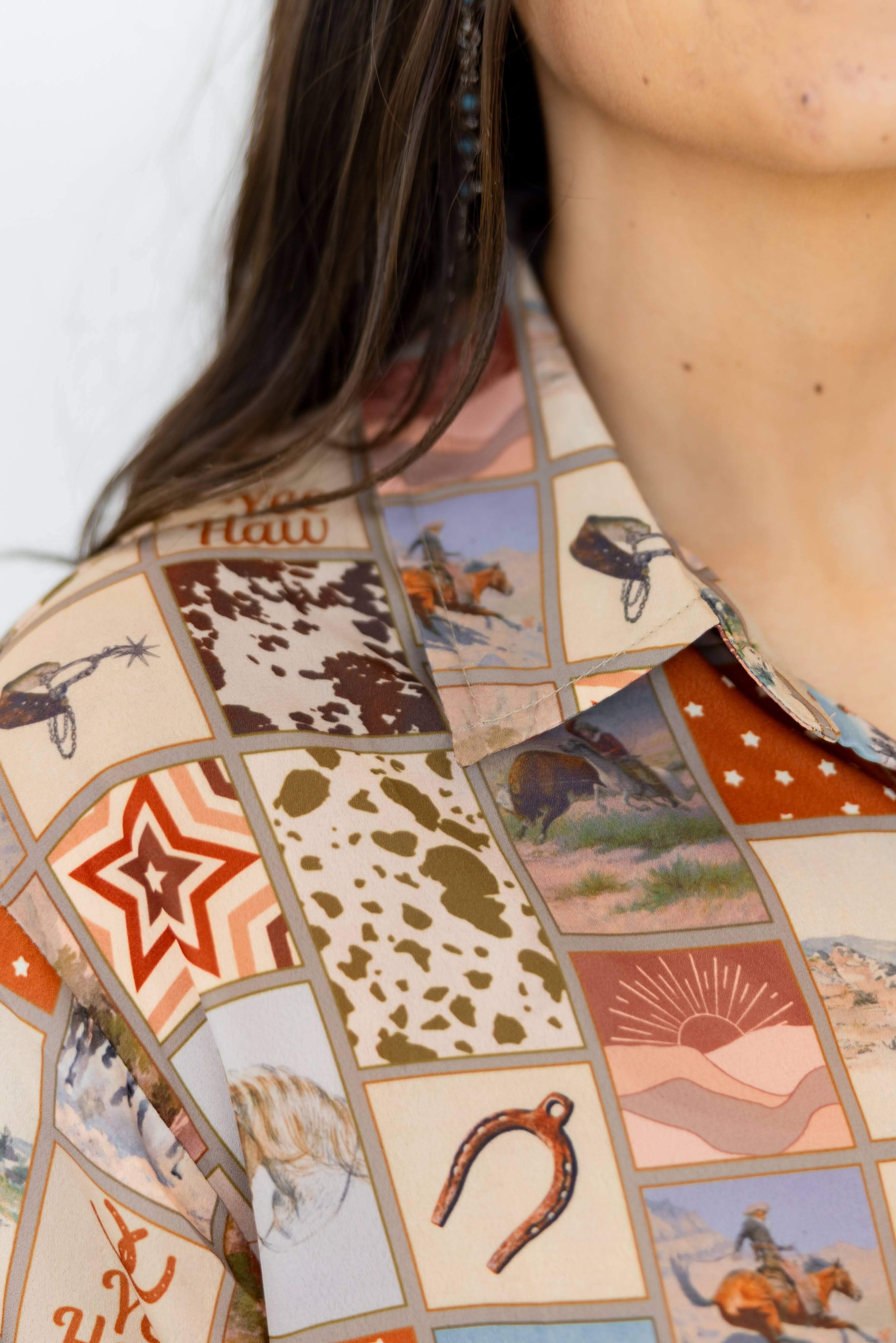 BROWN SQUARE WESTERN BLOUSE