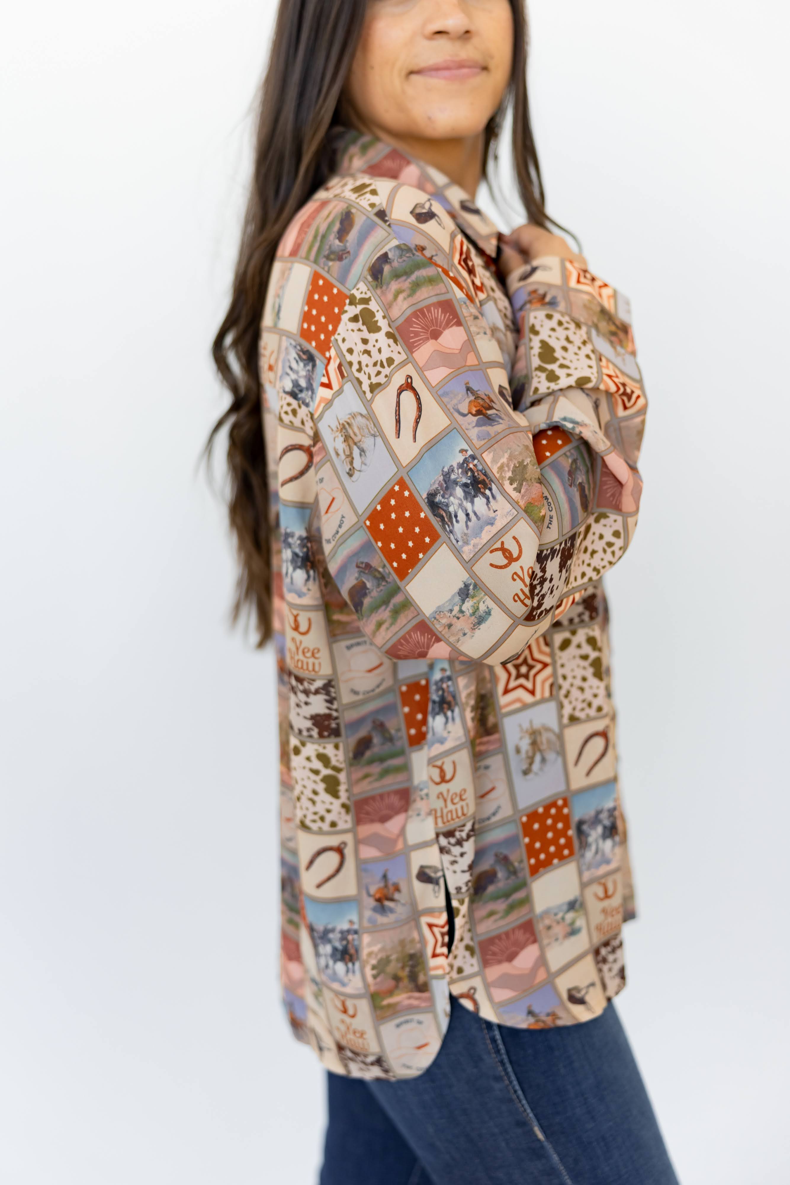BROWN SQUARE WESTERN BLOUSE