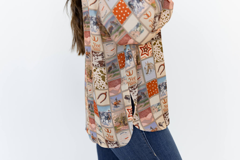 BROWN SQUARE WESTERN BLOUSE