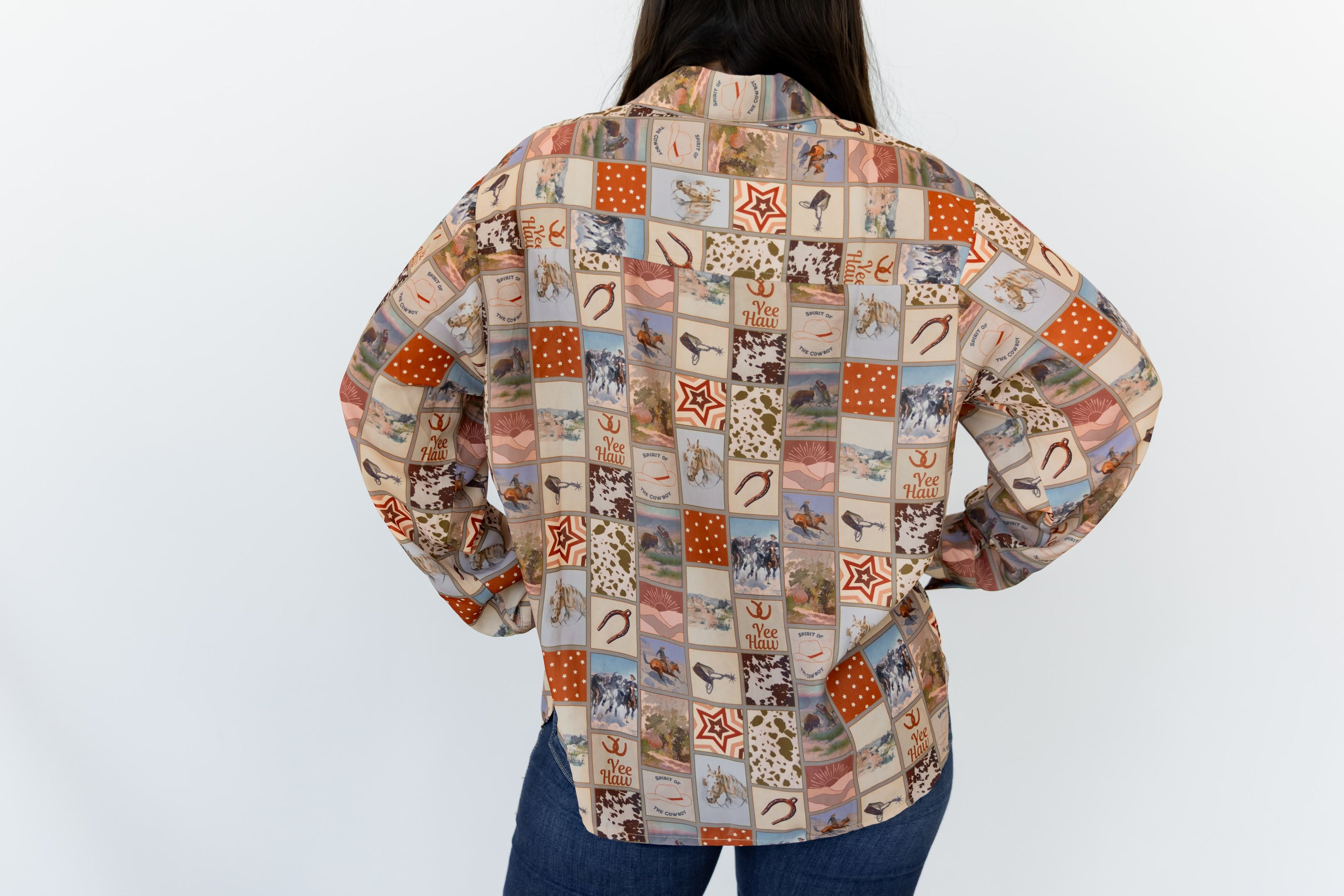 BROWN SQUARE WESTERN BLOUSE