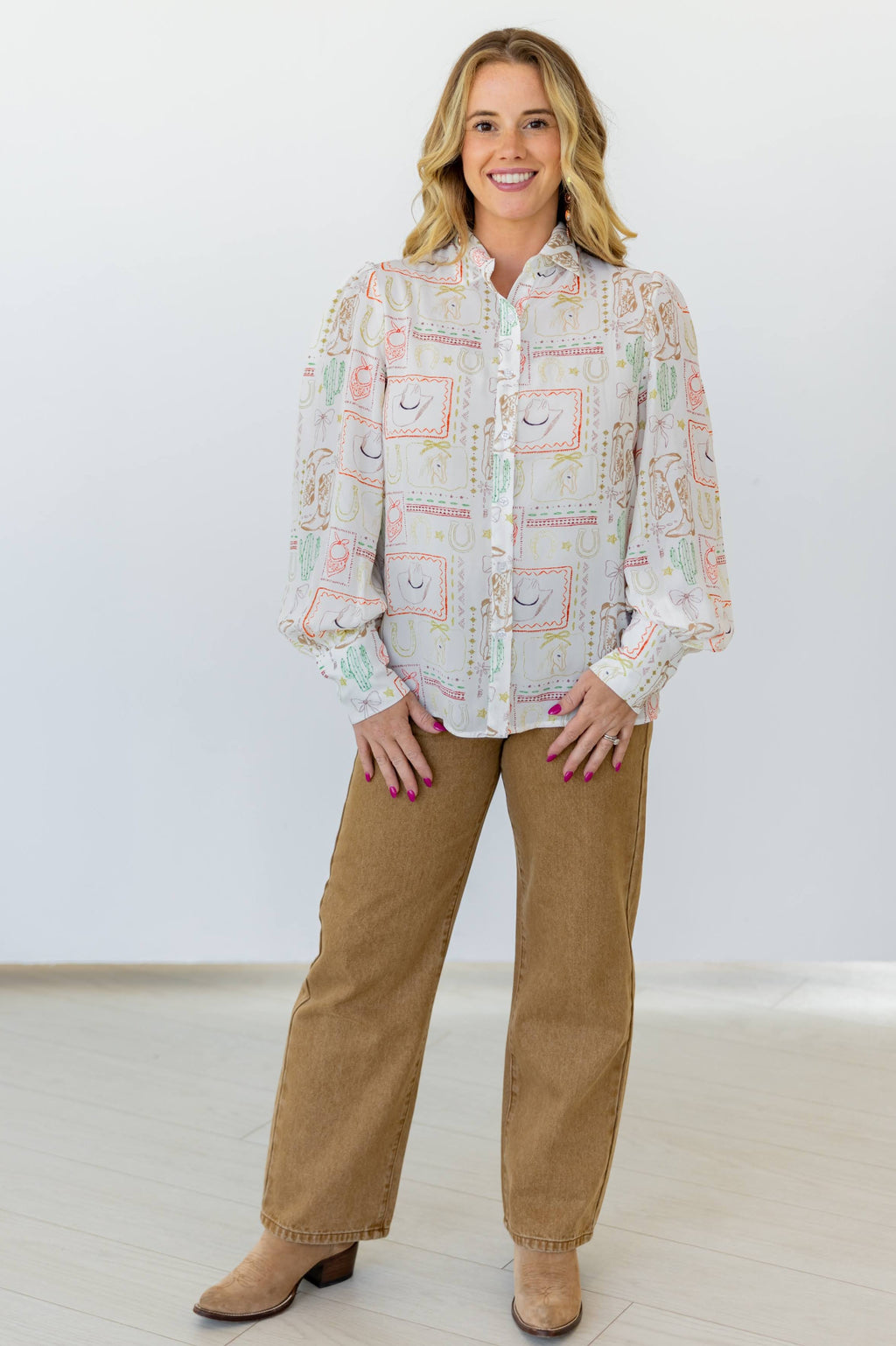 White Western Sketch Blouse