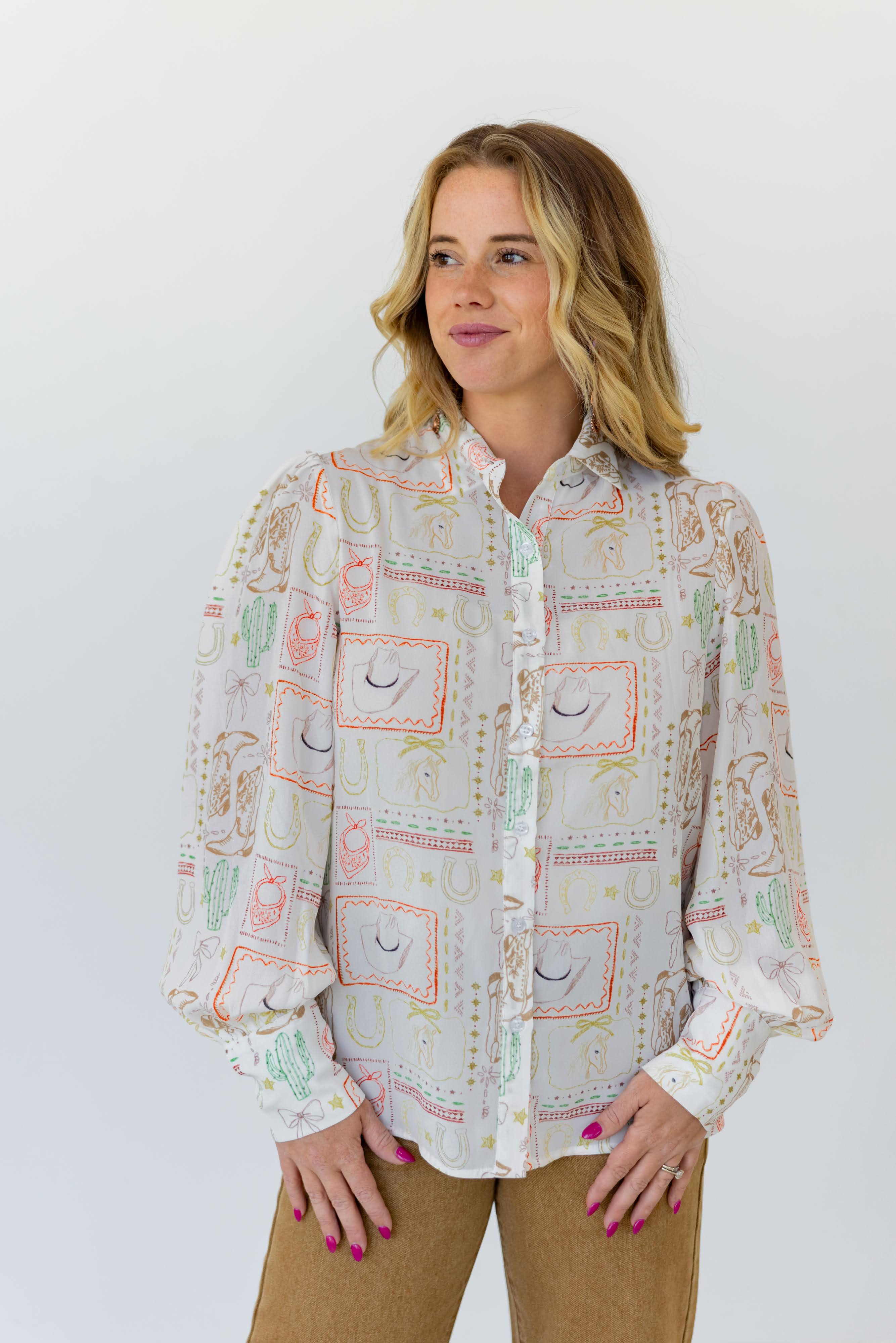 White Western Sketch Blouse