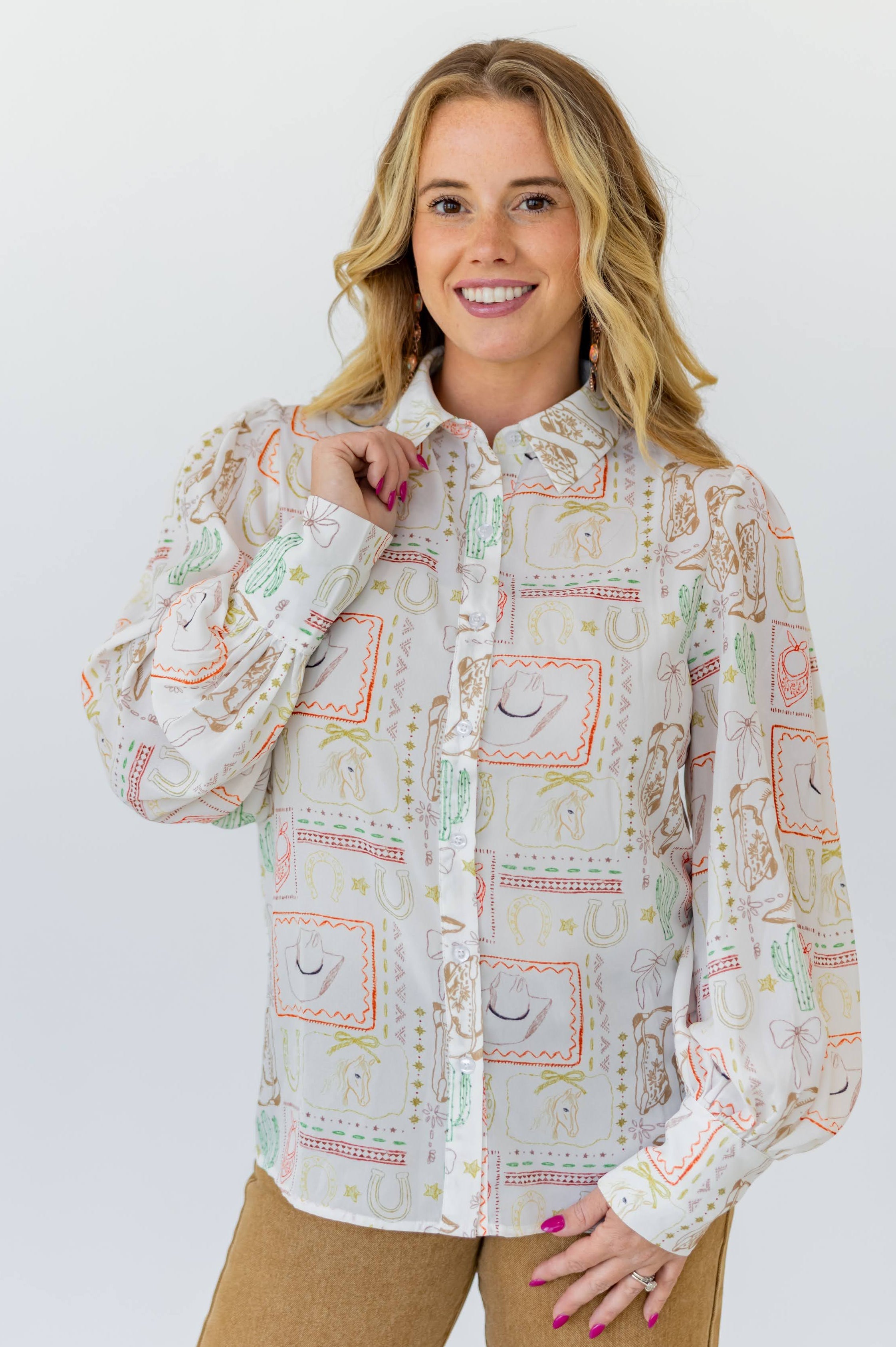 White Western Sketch Blouse
