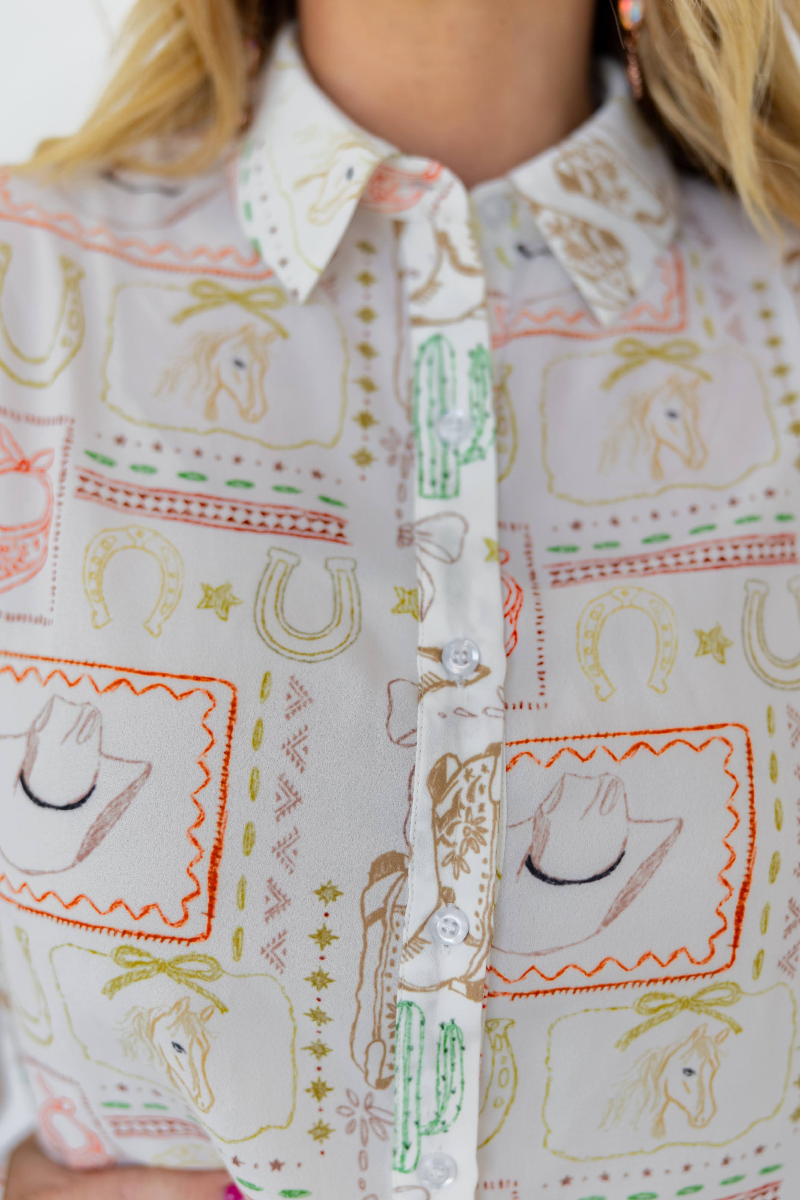 White Western Sketch Blouse