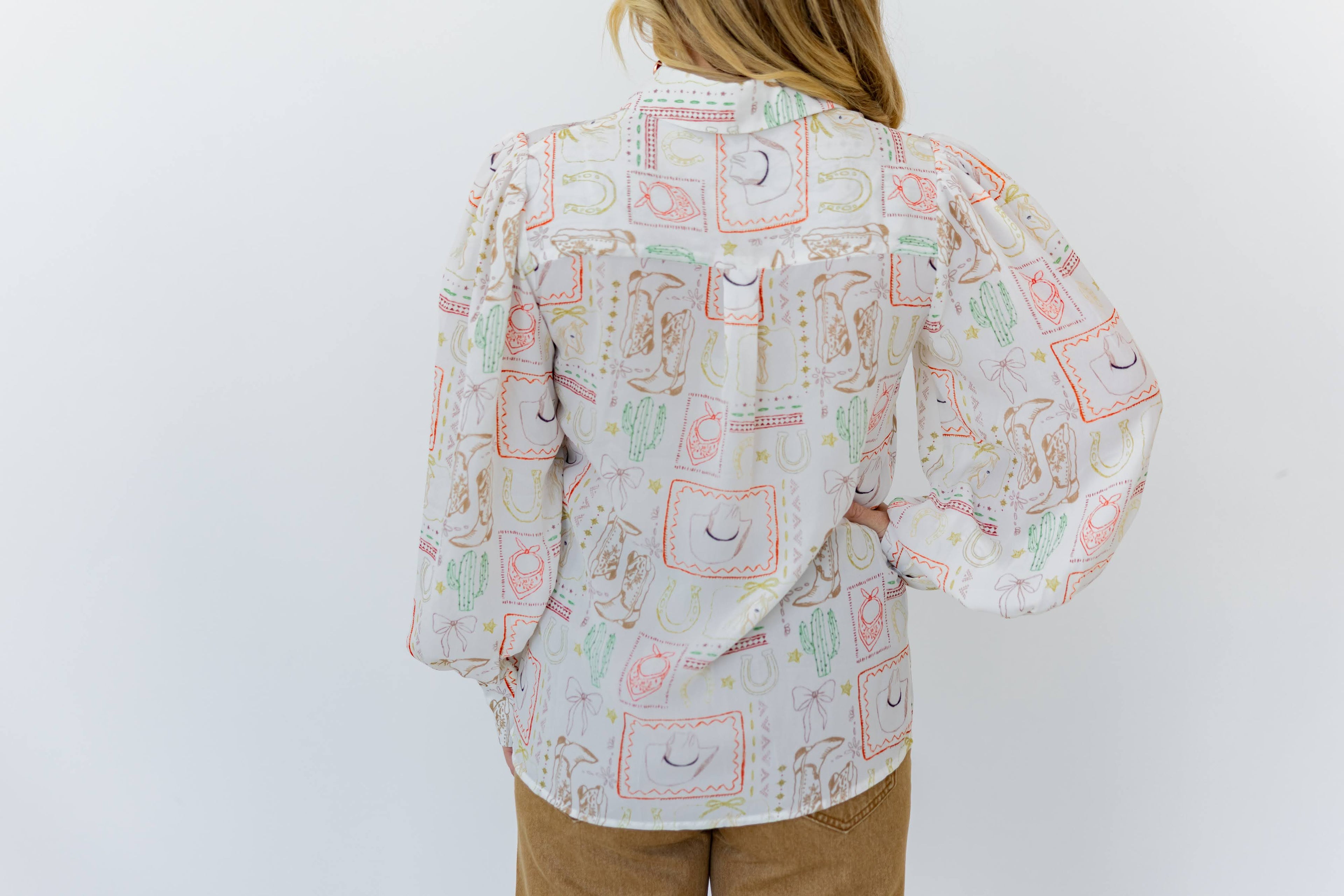 White Western Sketch Blouse
