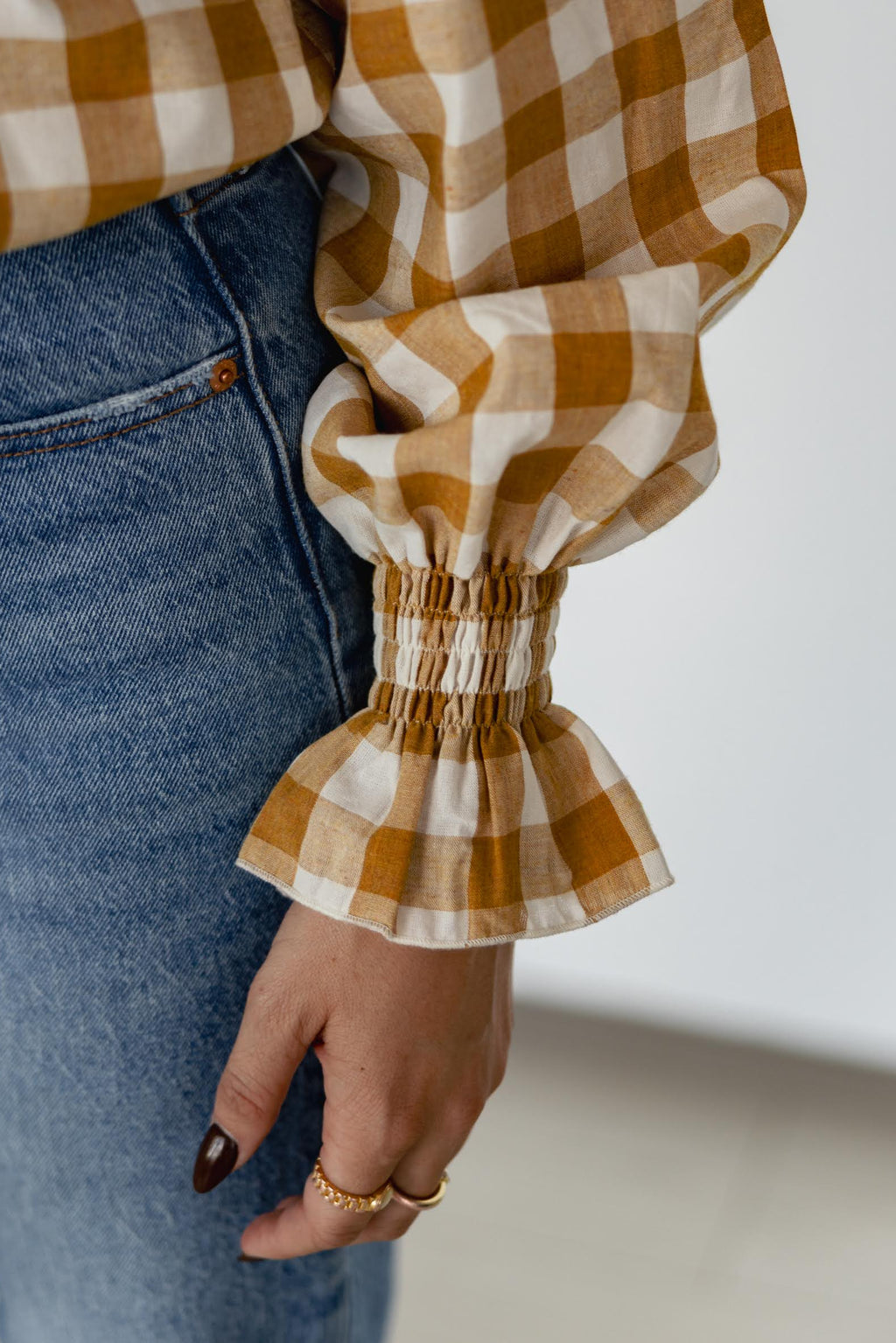 Caramel Brown Gingham Western Button Down Blouse