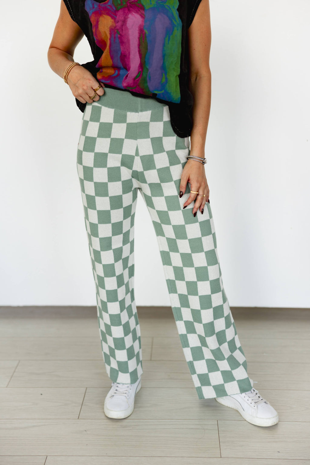 SAGE CHECK KNIT PANTS