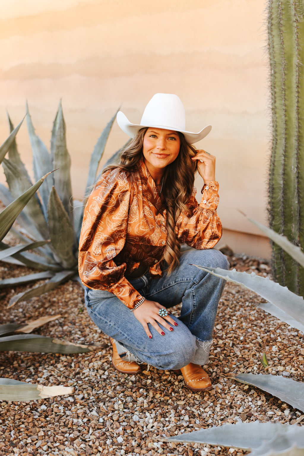 WESTERN SKETCH SATIN BLOUSE