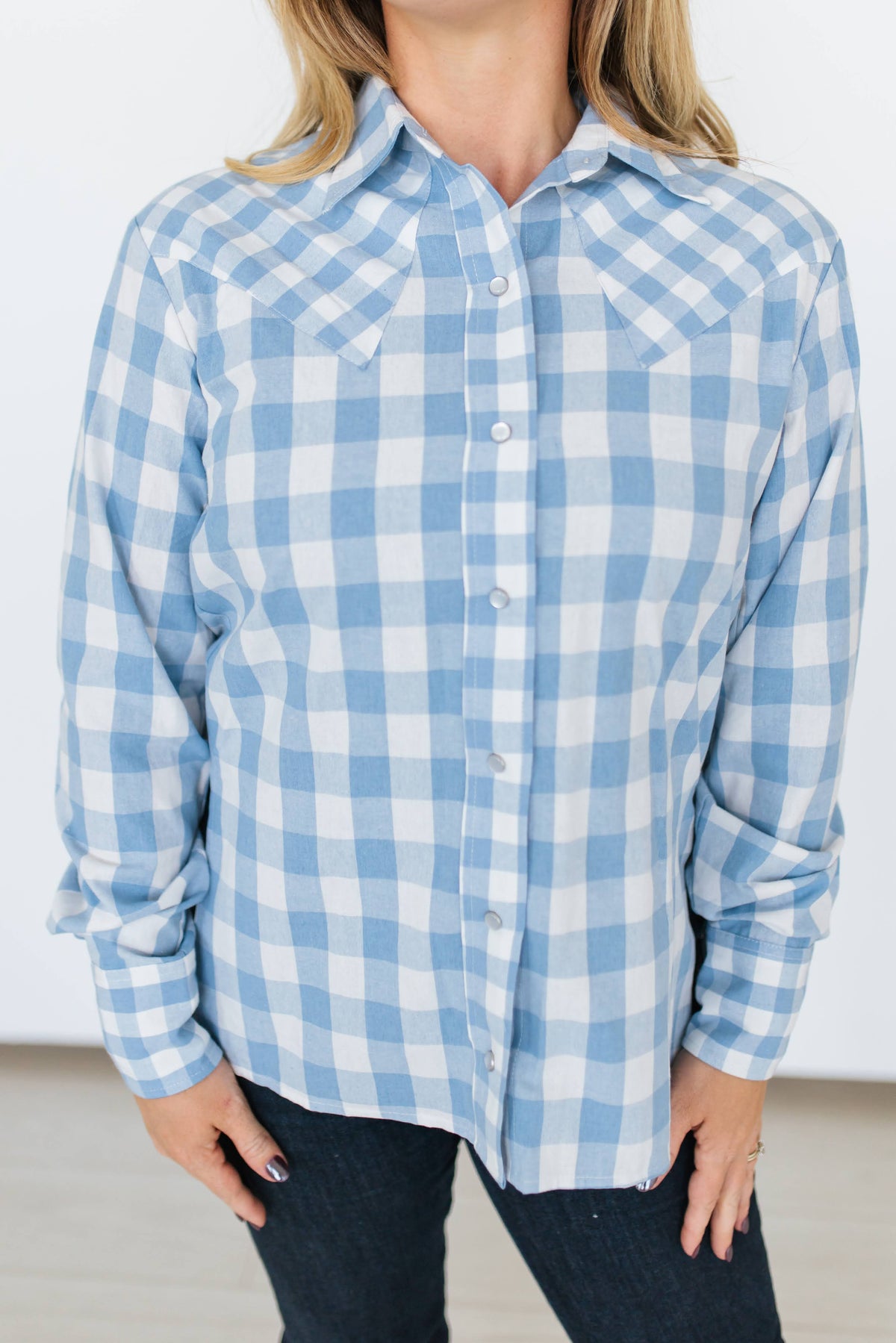 Blue Mixed Gingham Top