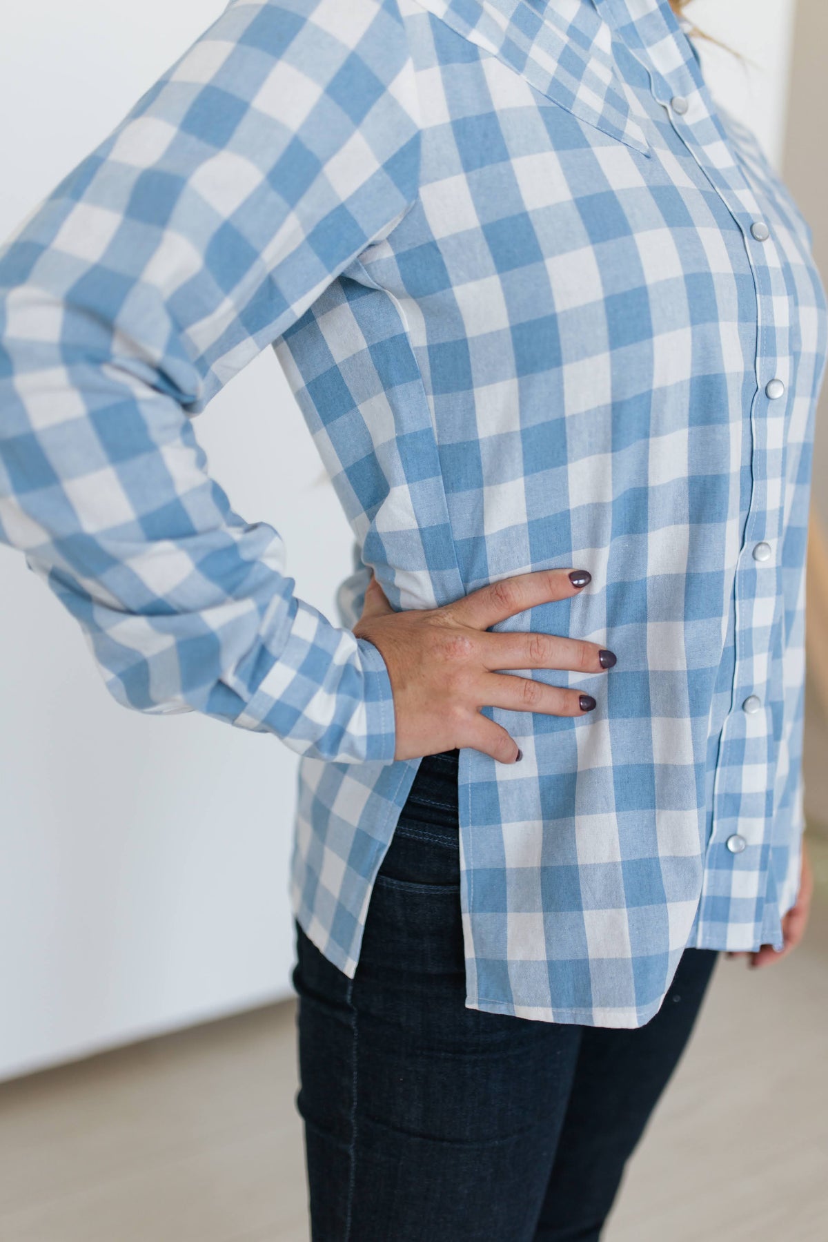 Blue Mixed Gingham Top