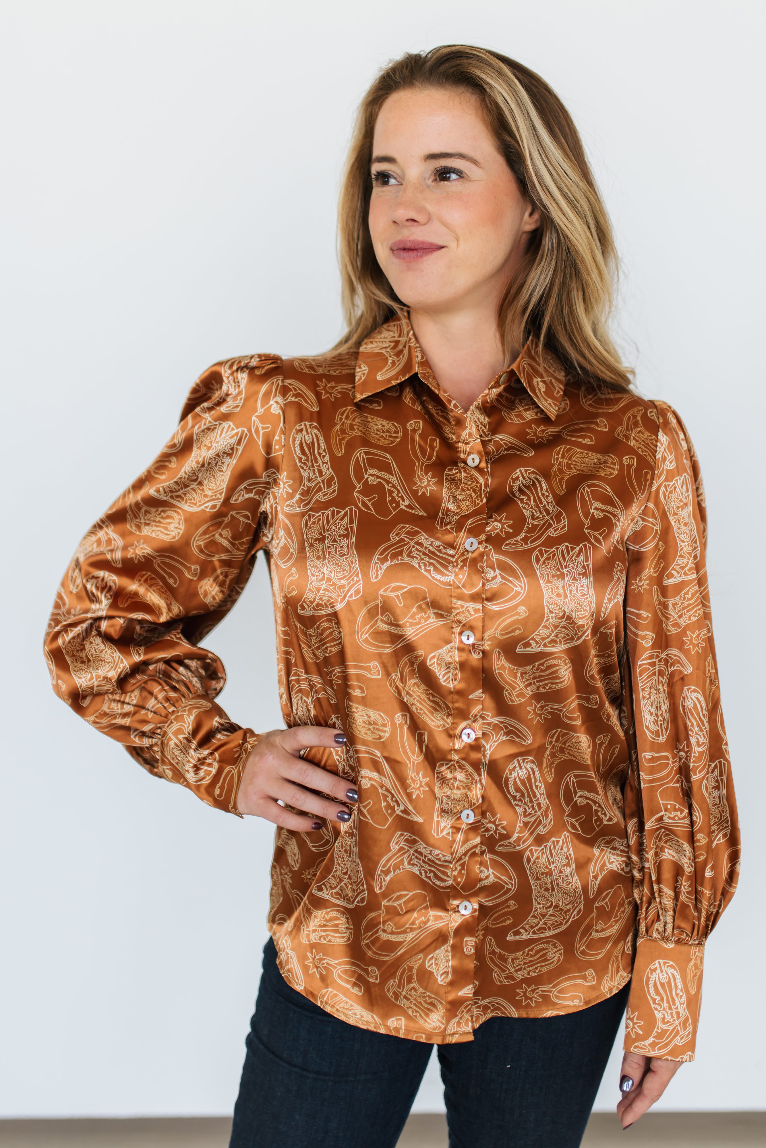 WESTERN SKETCH SATIN BLOUSE