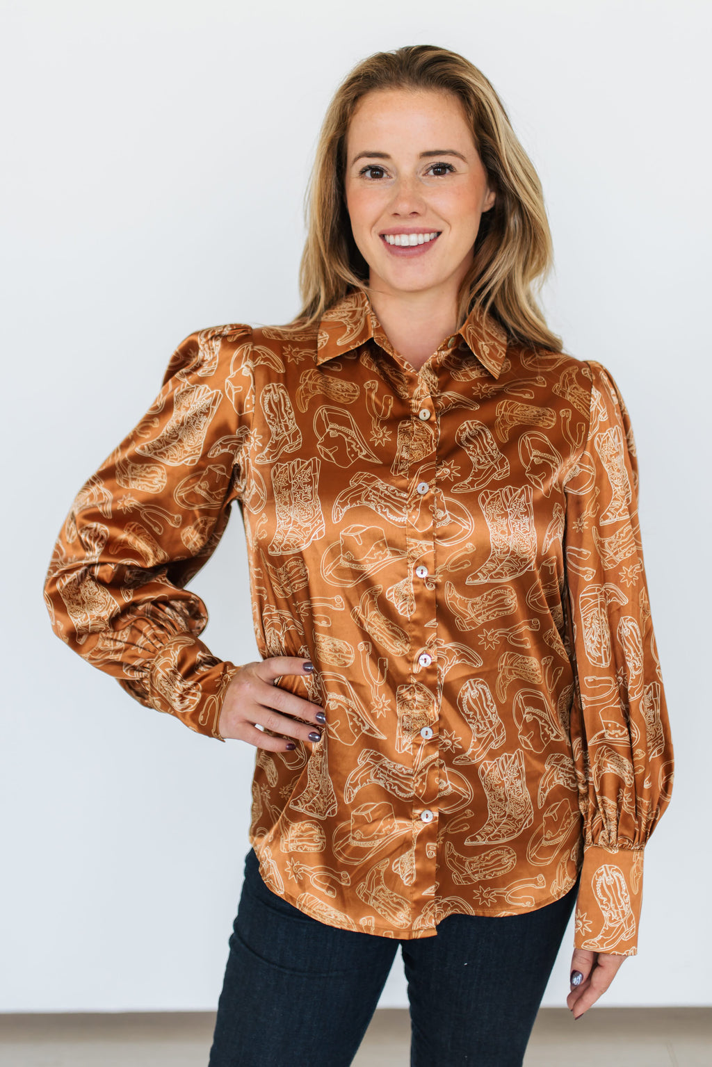 WESTERN SKETCH SATIN BLOUSE