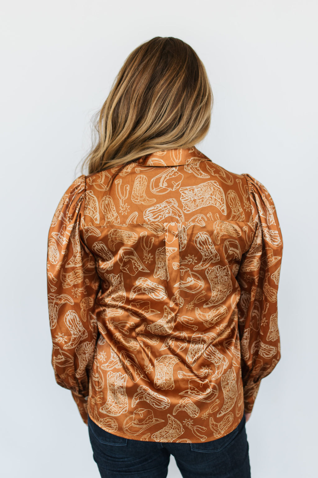 WESTERN SKETCH SATIN BLOUSE