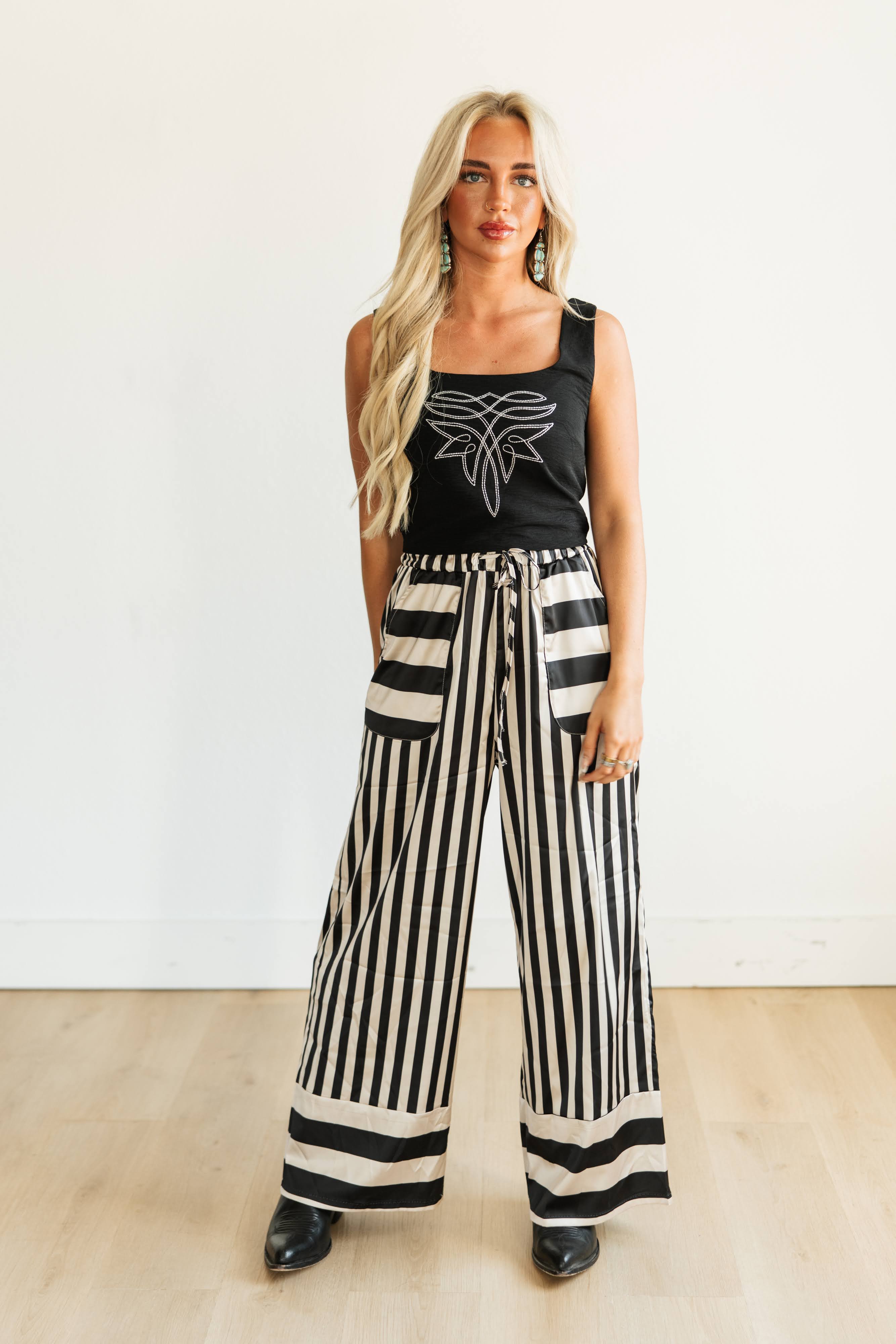 BLACK STRIPE WIDE LEG PANT
