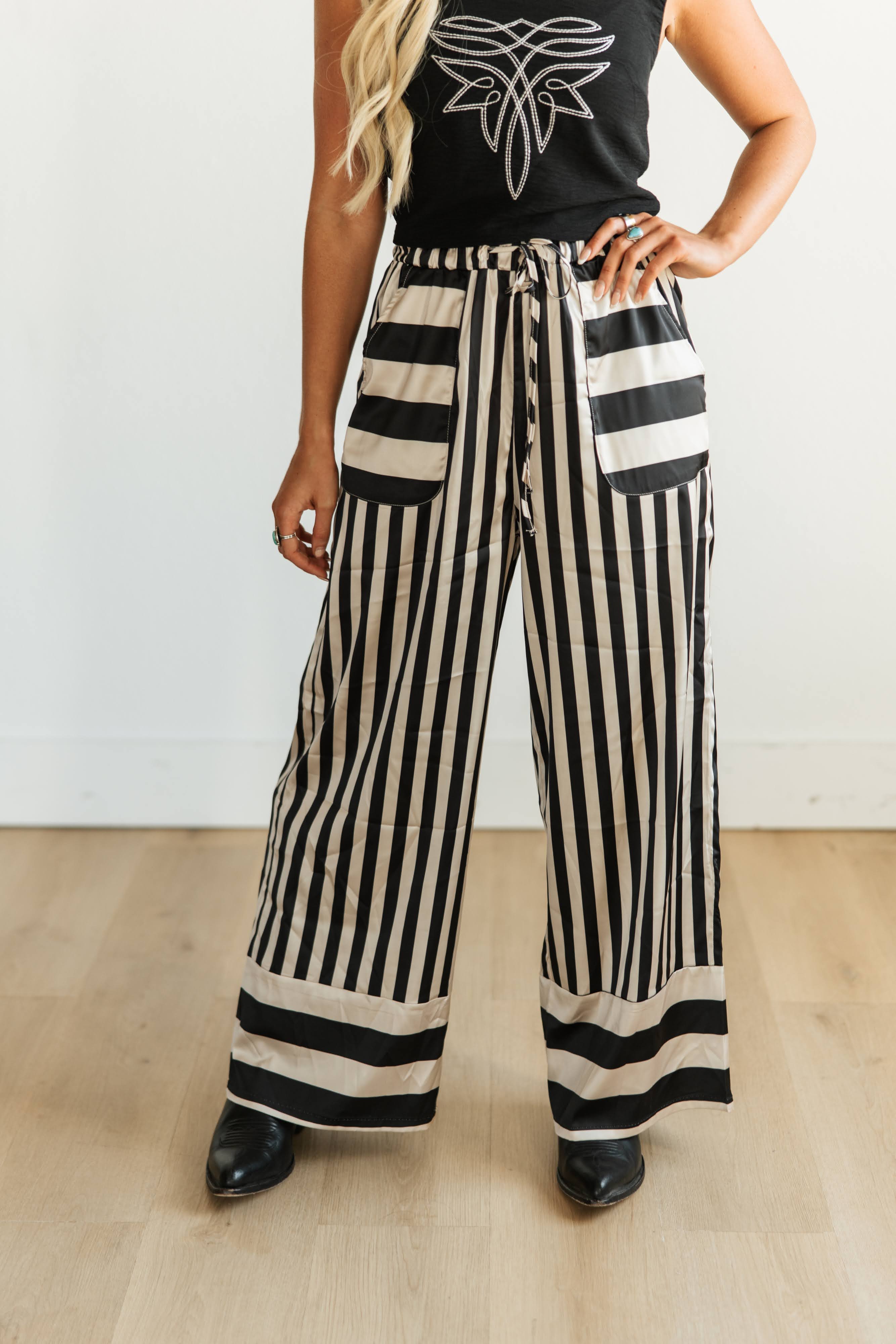 BLACK STRIPE WIDE LEG PANT