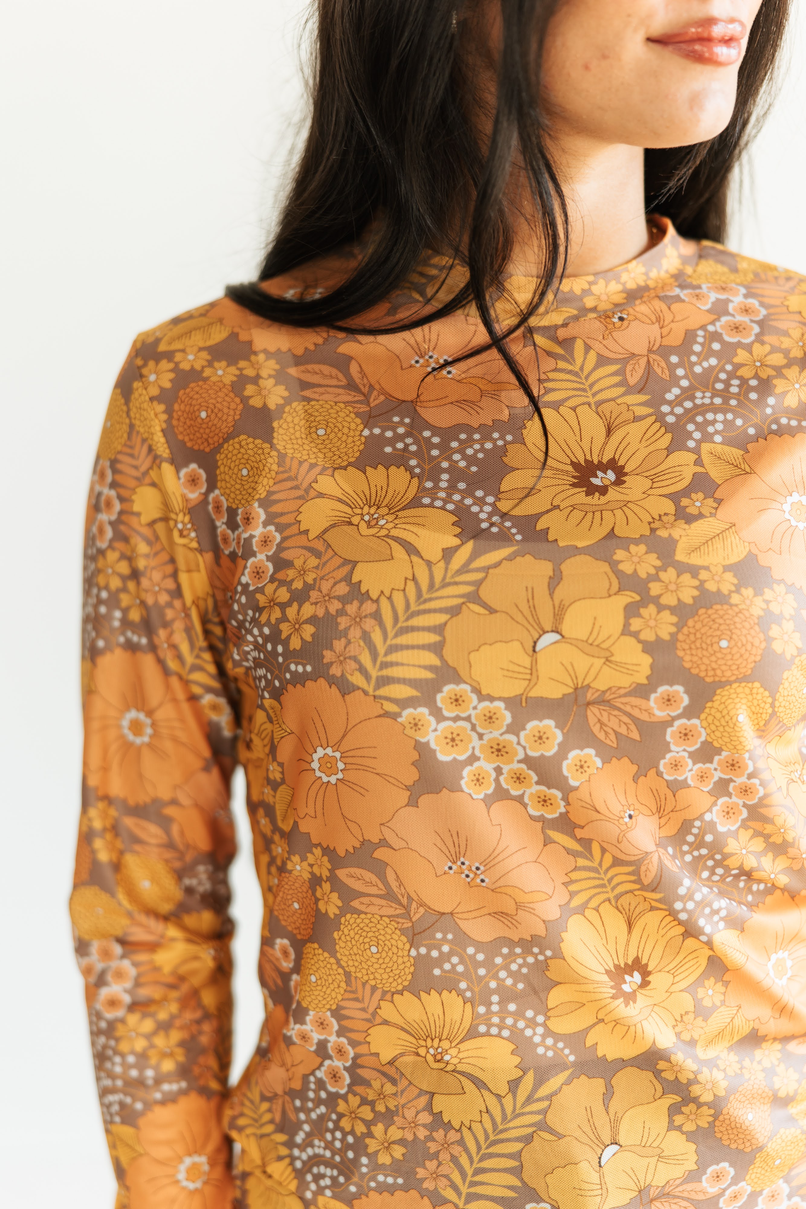 VINTAGE FLORAL MESH TOP