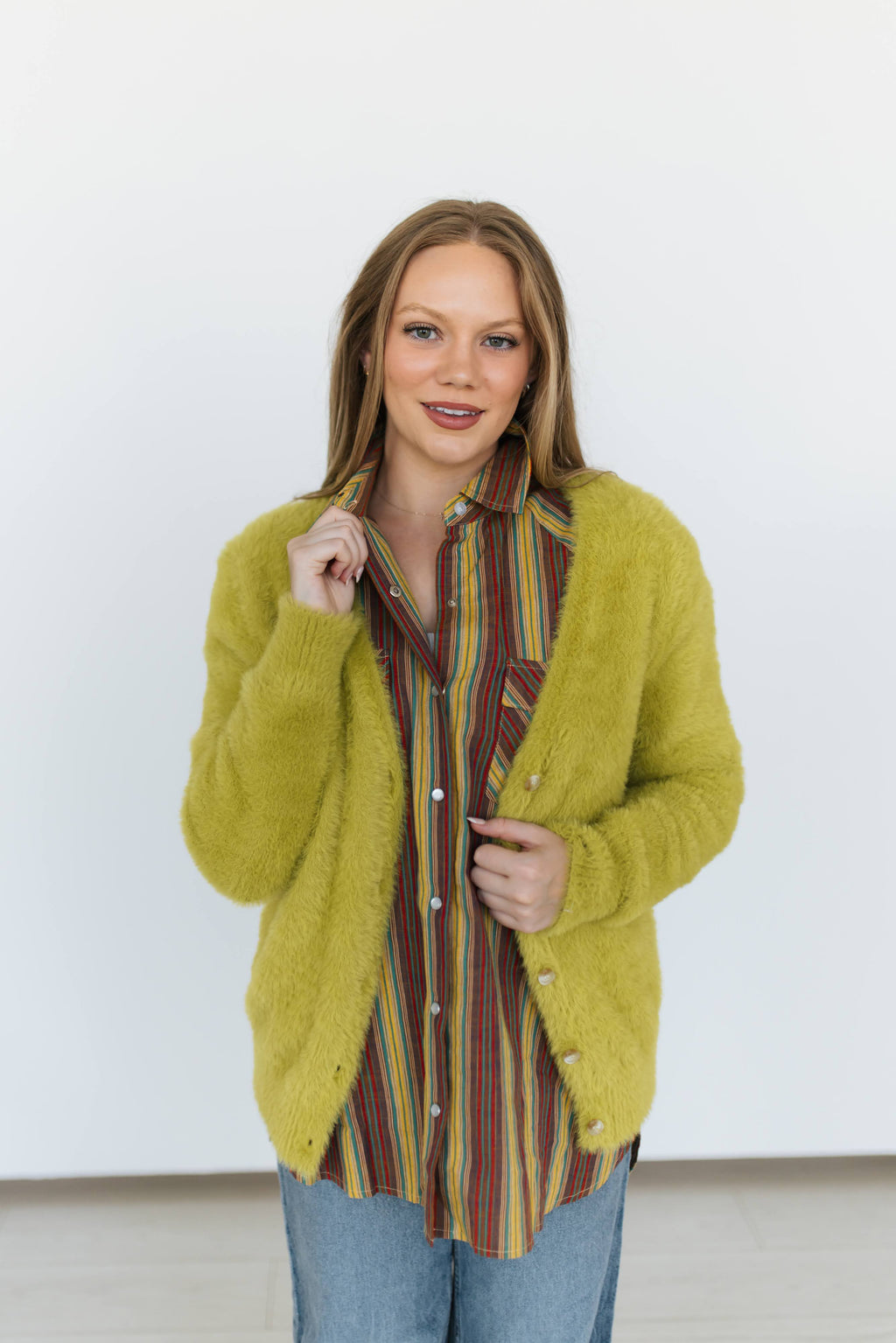 LIME LIGHT FUZZY CARDI