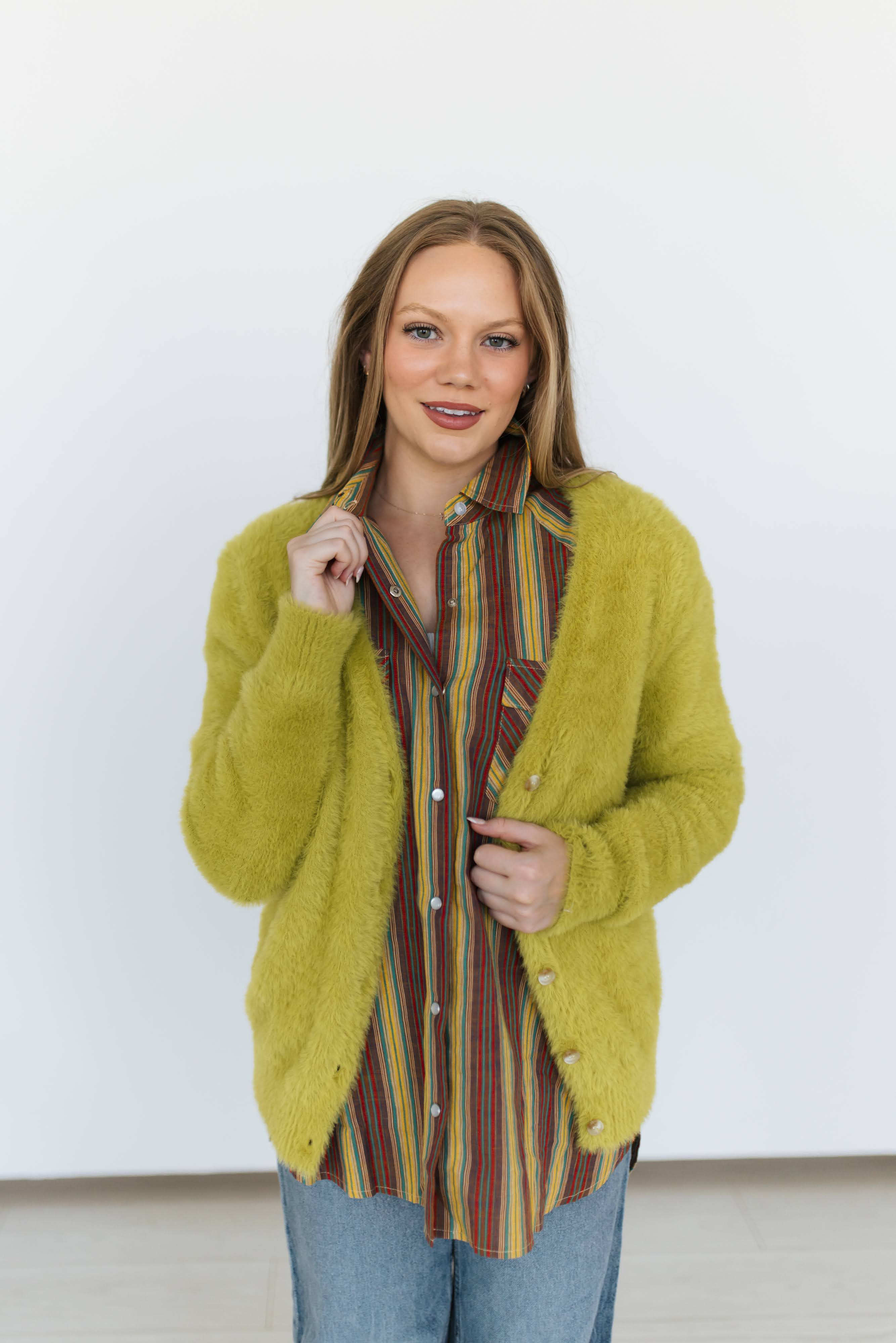 LIME LIGHT FUZZY CARDI