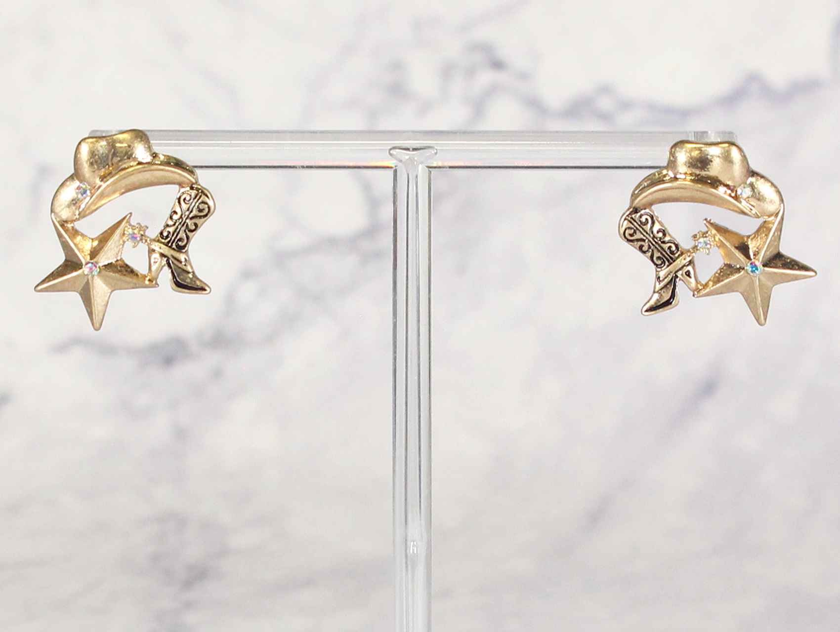 2346 COWBOY HAT STAR BOOTS POST EARRINGS