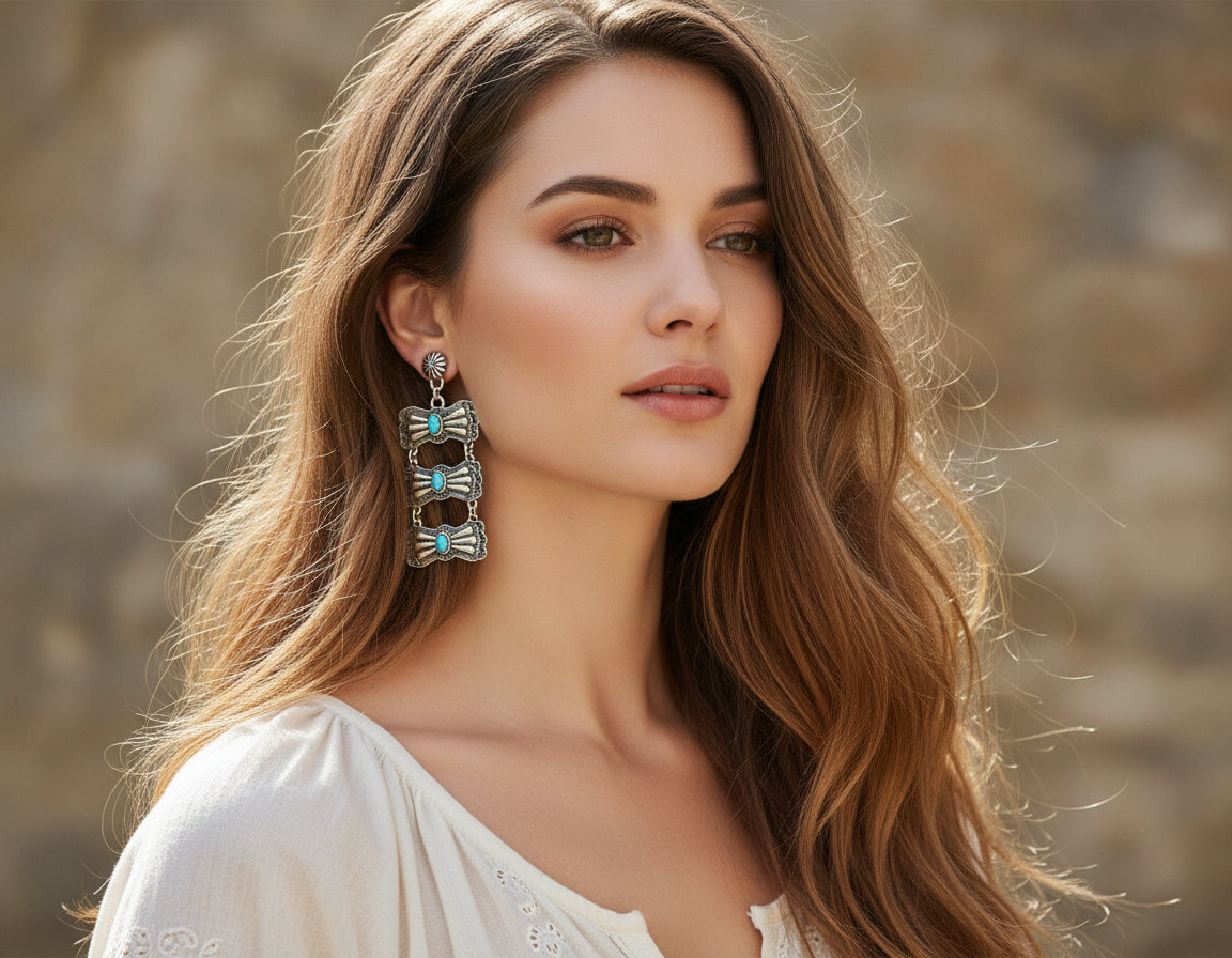 Triple Drop Concho Earrings