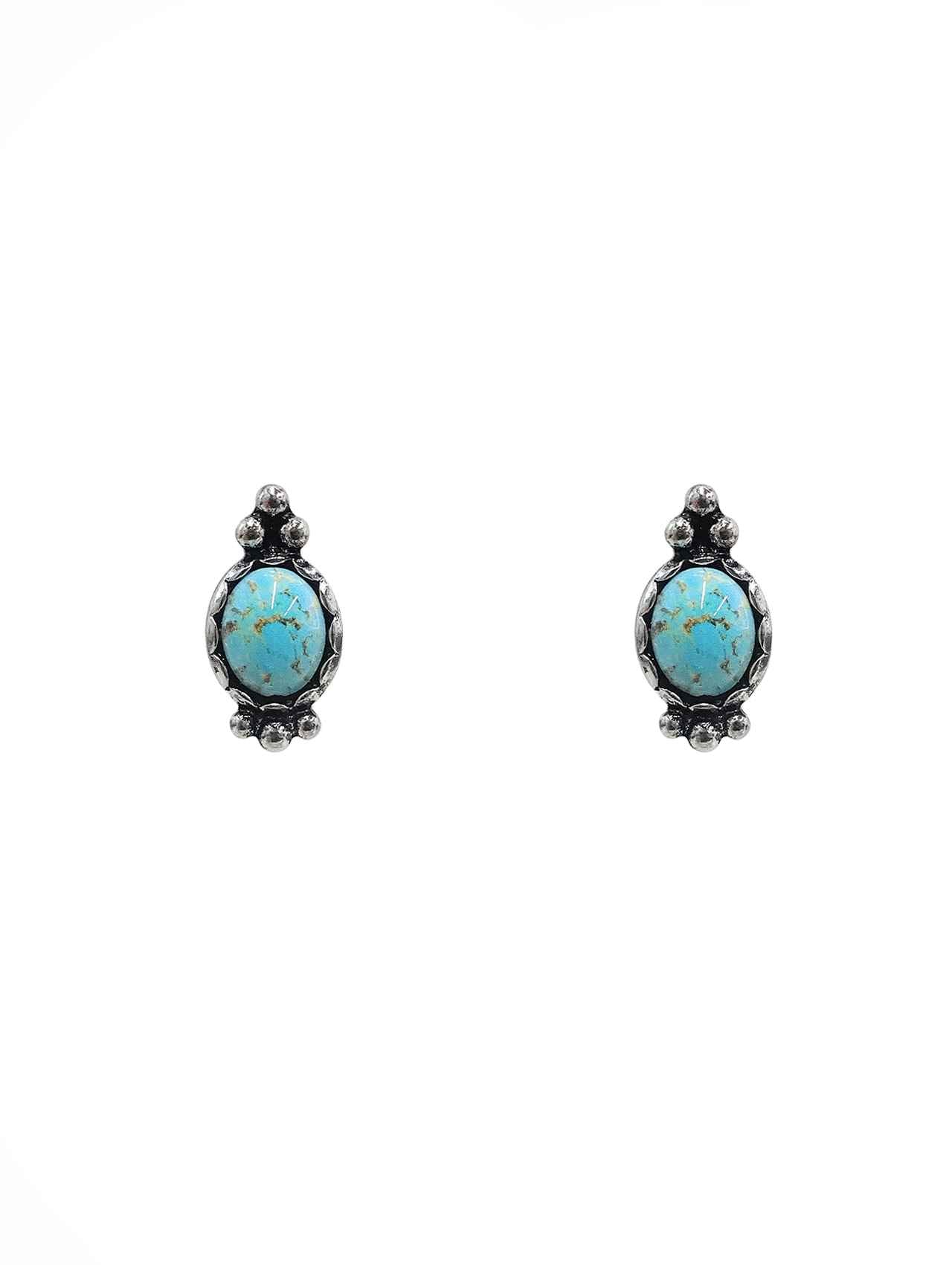 Turquoise Stone Oval Bezel Stud Earrings