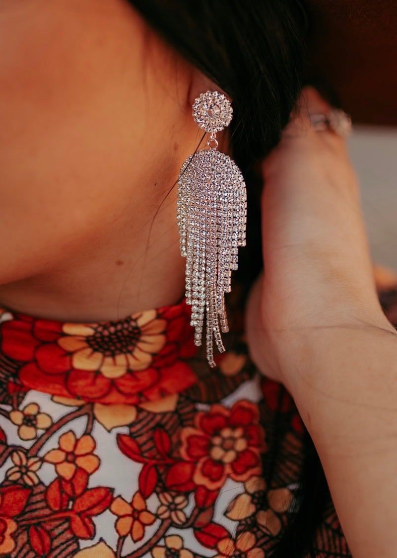 7780 C18 RHINESTONE POST WITH FRINGE RHINESTONE TASSEL EARRINGS