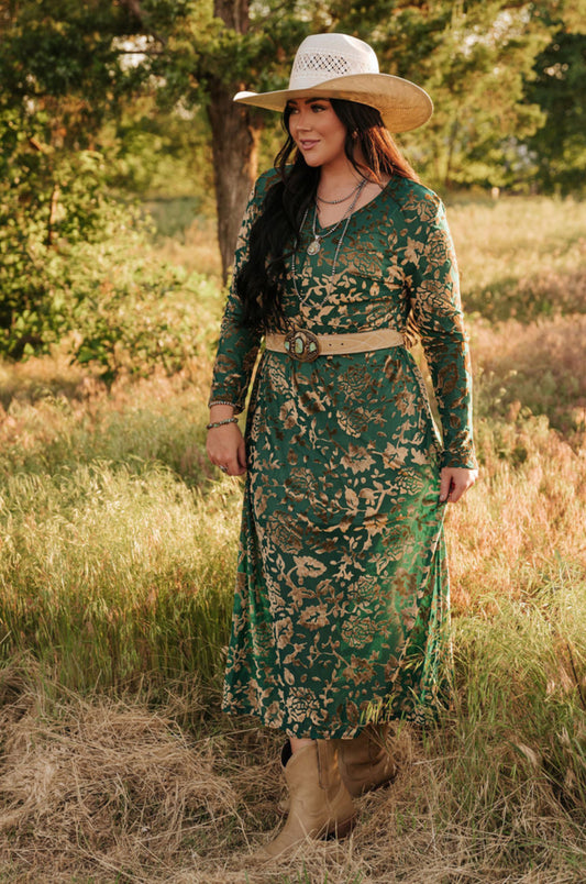 TURQ VELVET BURNOUT DRESS  S211