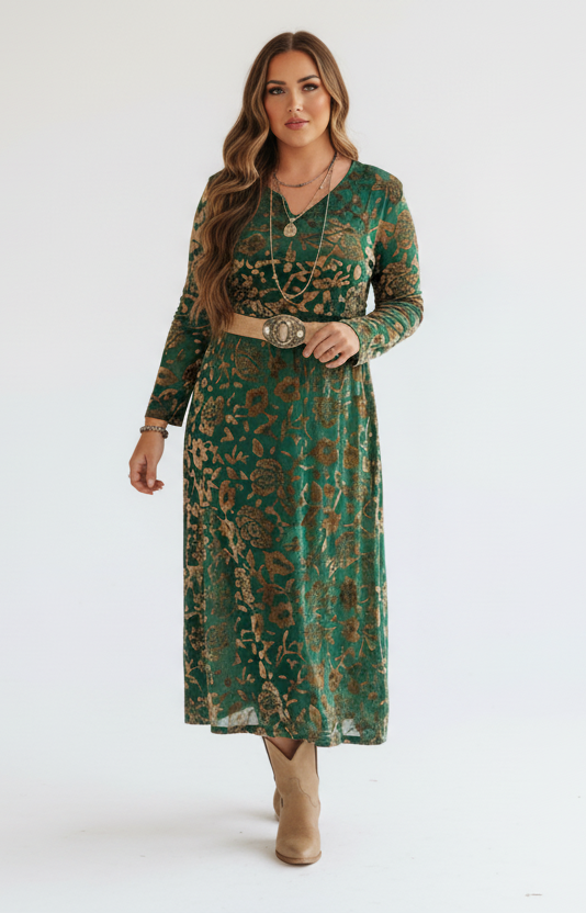 TURQUOISE  VELVET BURNOUT DRESS