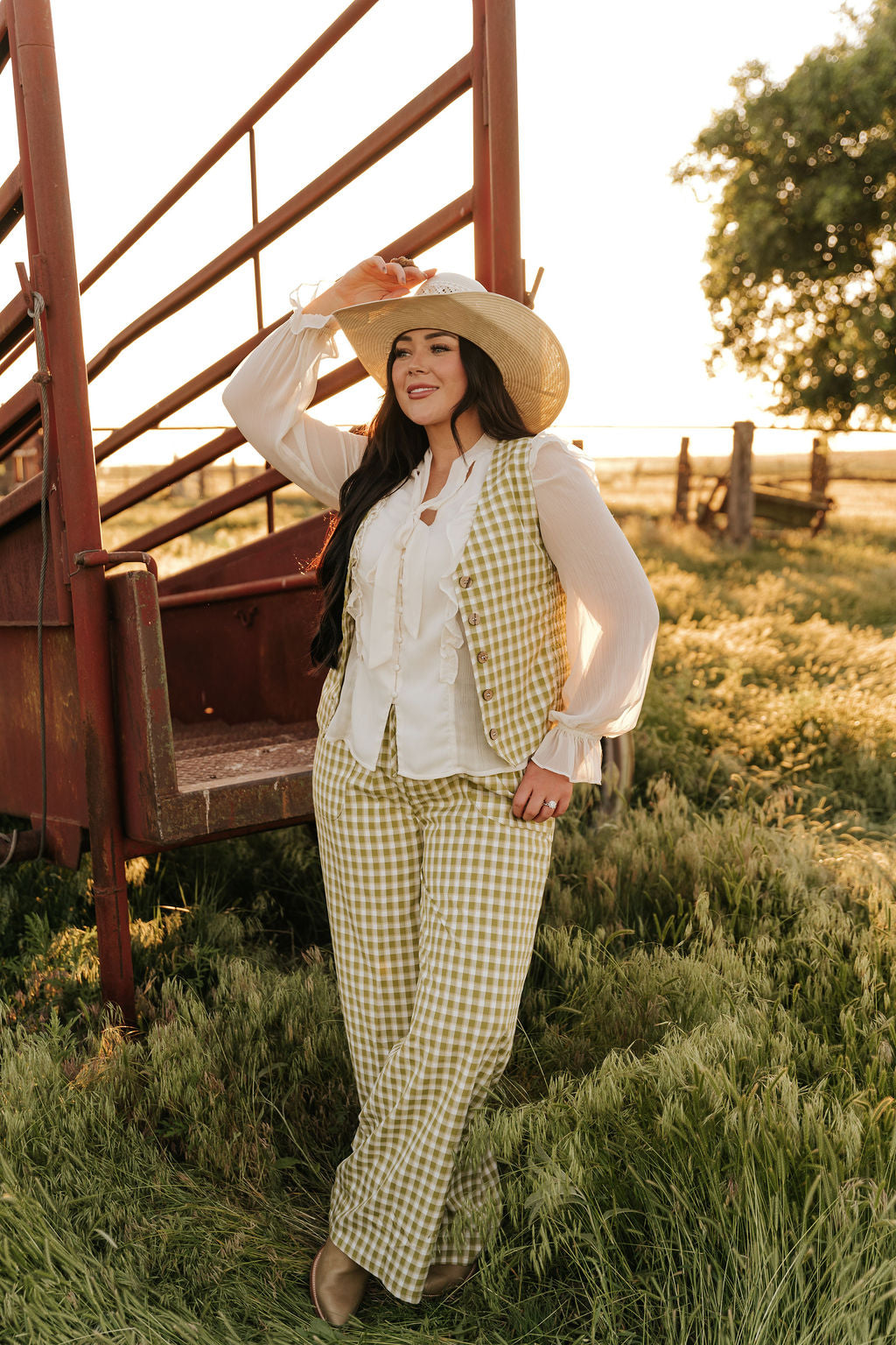 TH160 S139 GREEN GINGHAM SNAP VEST(1 Piece)