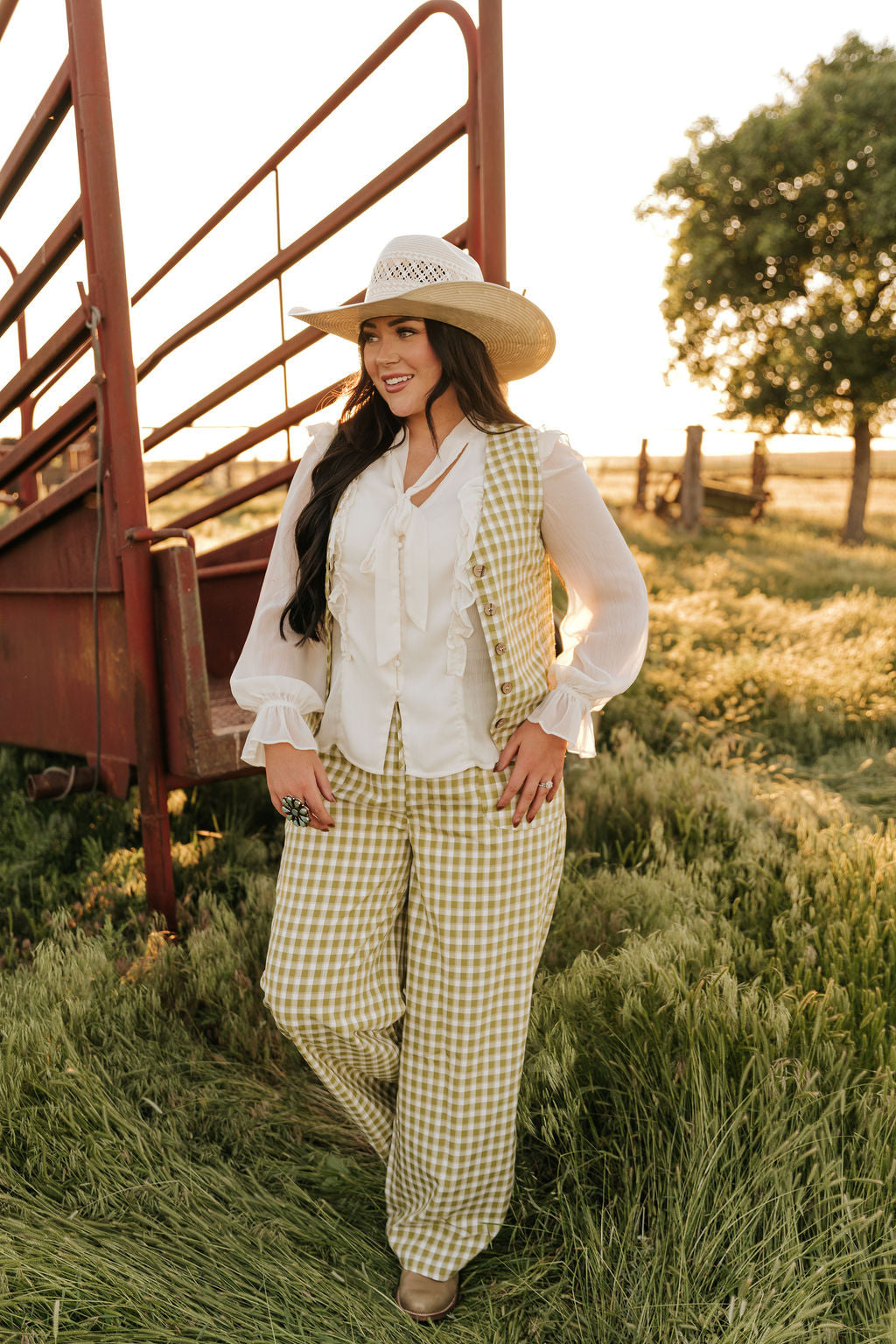 TH160 S139 GREEN GINGHAM SNAP VEST(1 Piece)