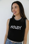 TH4215 WHITE BLACK HOWDY PULLOVER SWEATER