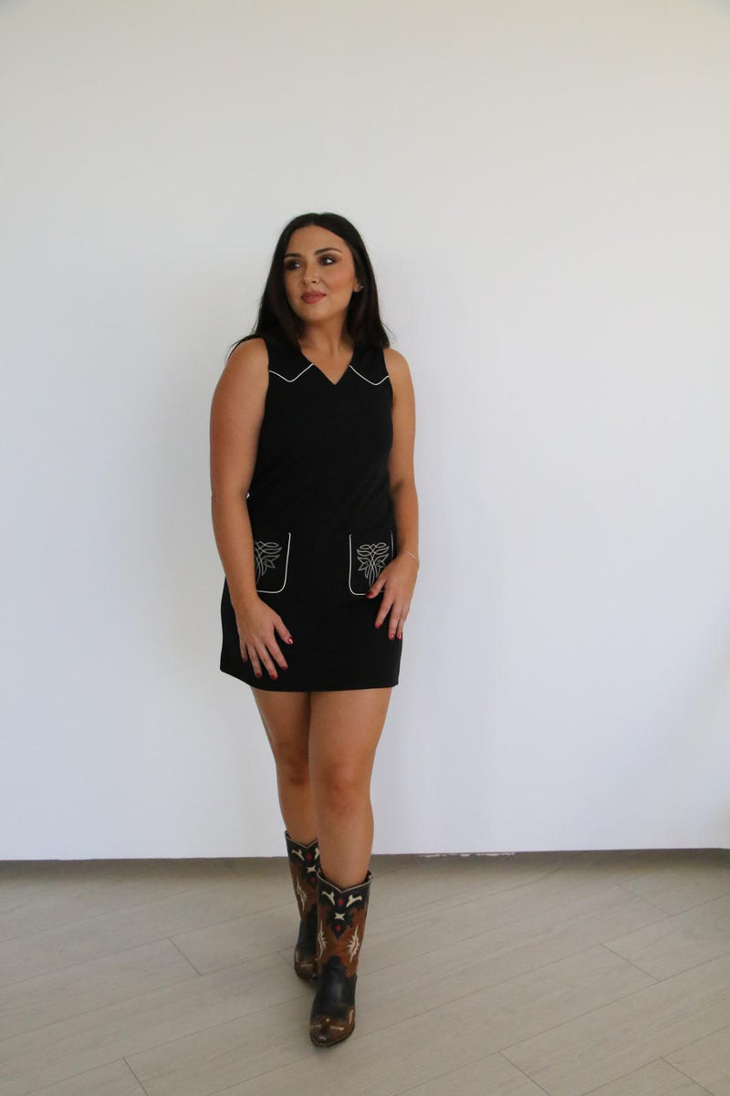 TH1407 BLACK HEMP SHIFT DRESS