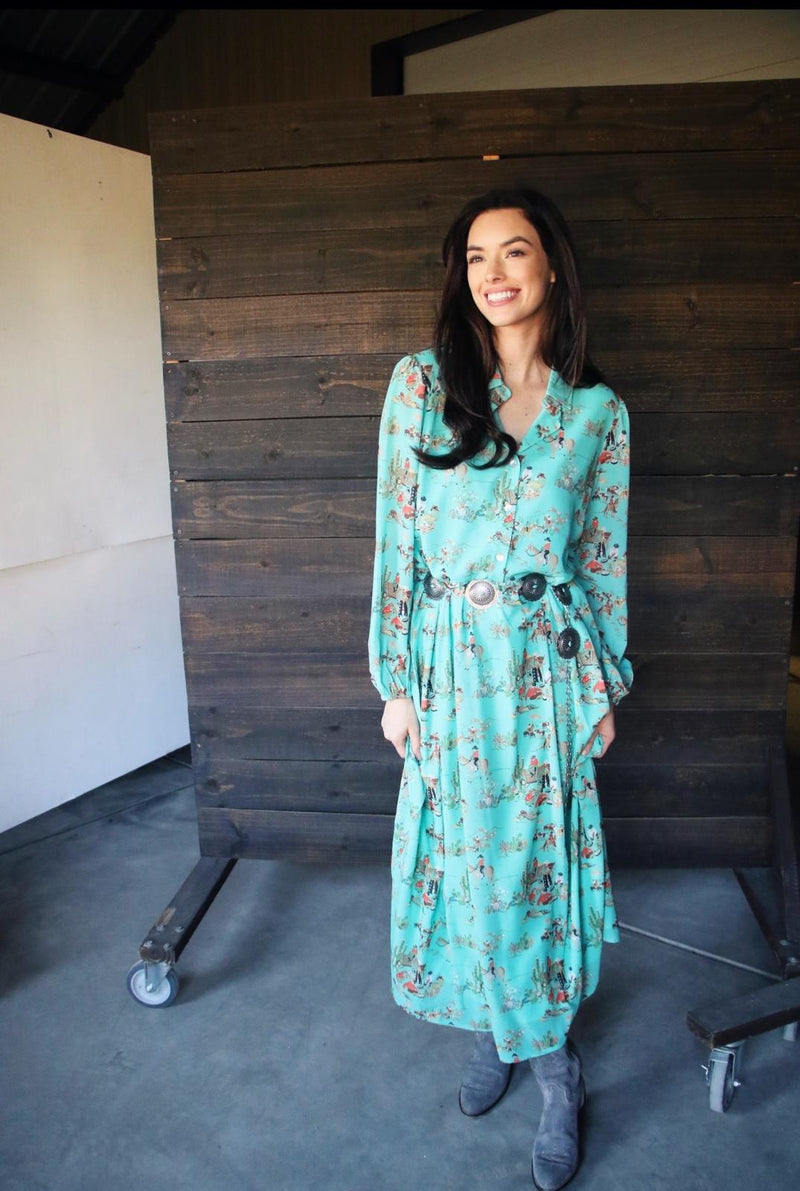 TH6215 TURQUOISE WAGON DRESS