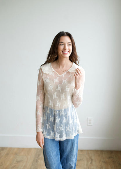 COLLAR LACE TOP IVORY