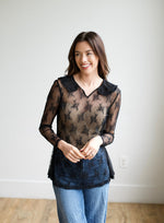 TH73 COLLAR LACE TOP BLACK