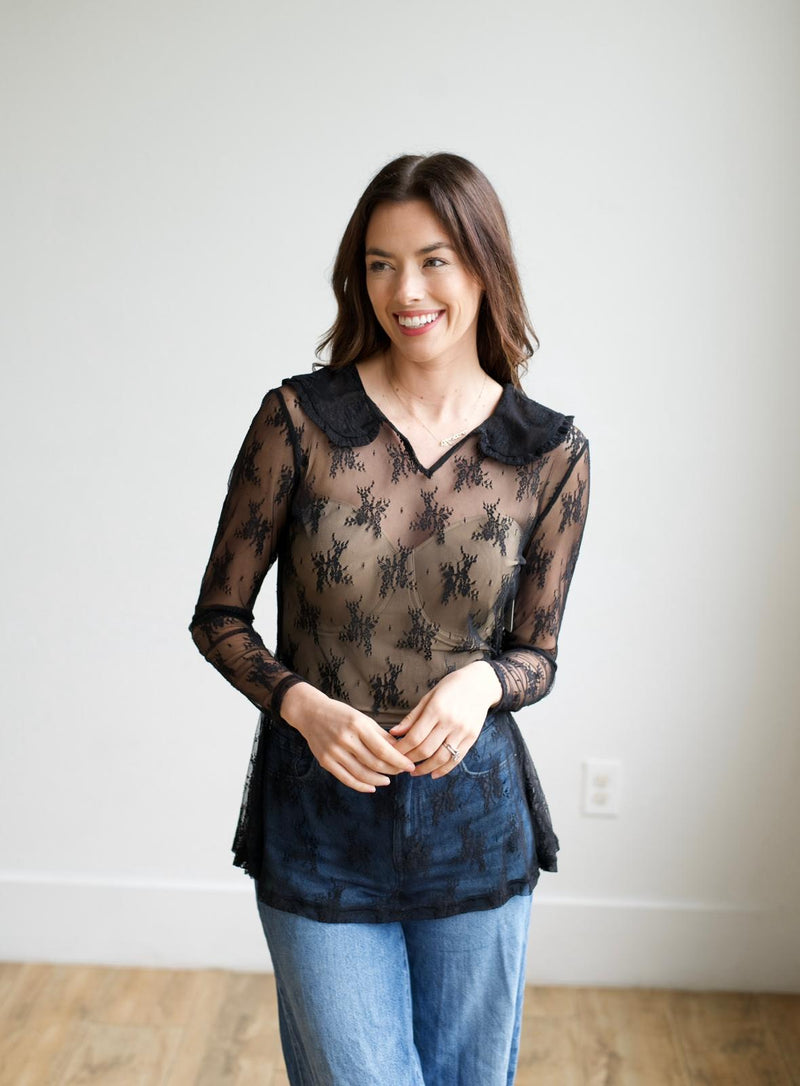 TH73 COLLAR LACE TOP BLACK
