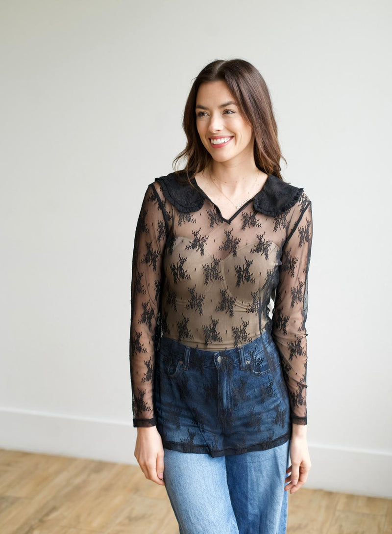 TH73 COLLAR LACE TOP BLACK