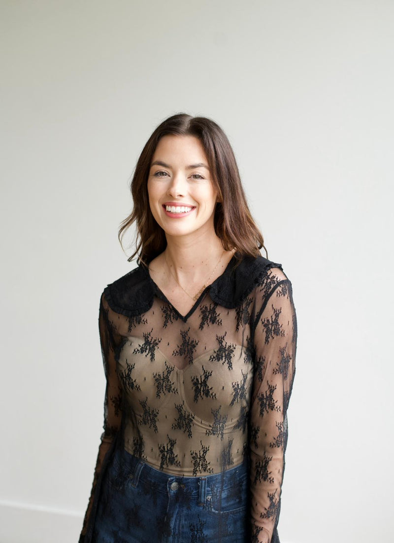 TH73 COLLAR LACE TOP BLACK